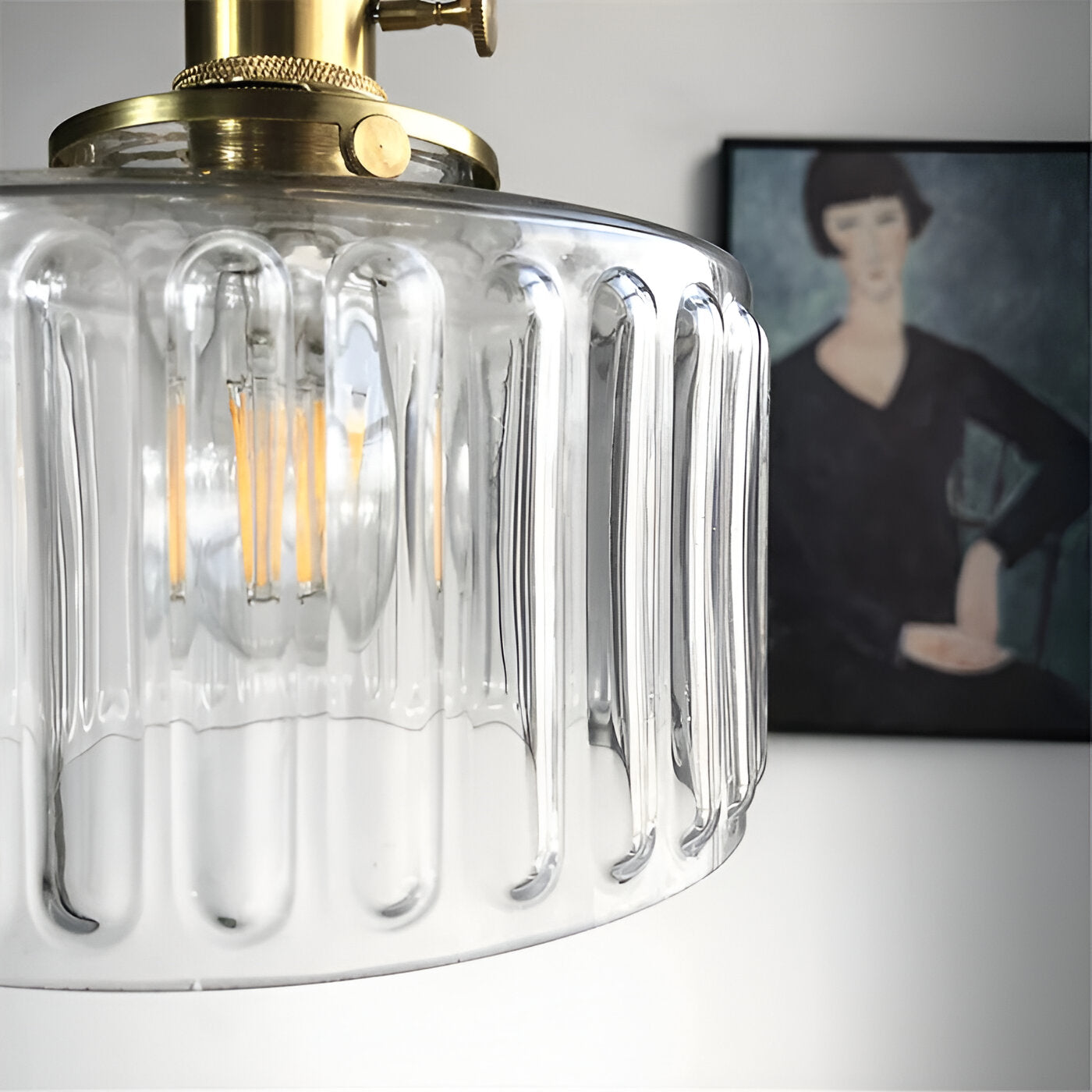 GlamourGlass Pendellampa - Vintage Grön Hänglampa - Cylindrisk Lampa