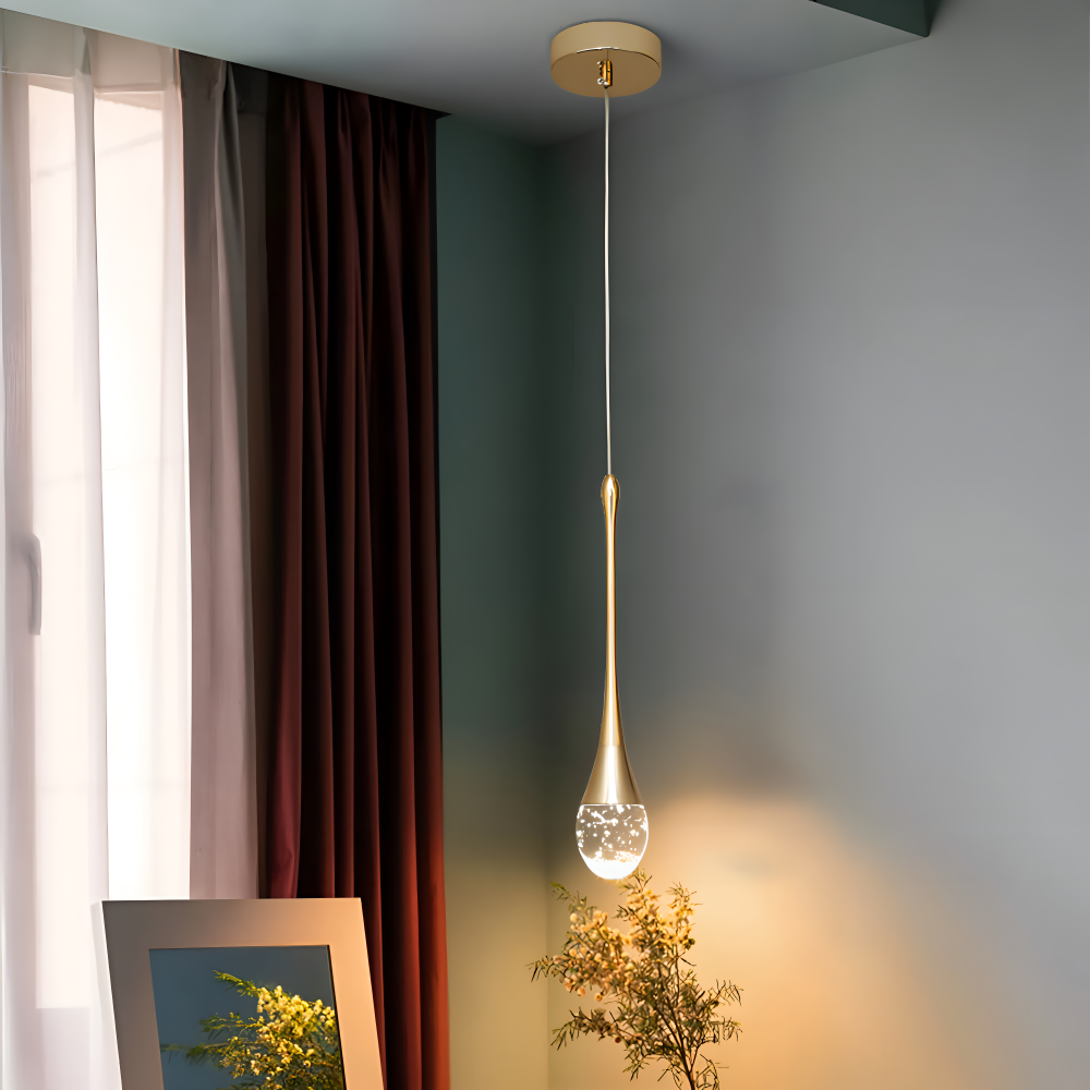 Glas Drop Pendellampa - Svart & Guld Kristallbubbla Hängande Lampa