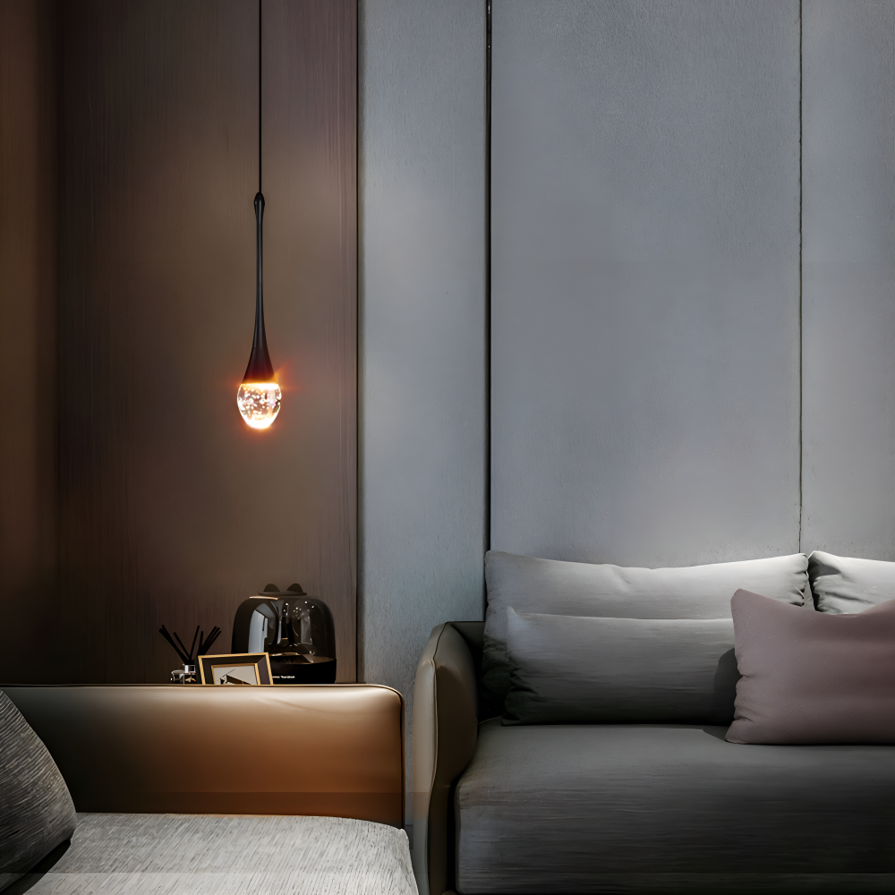 Glas Drop Pendellampa - Svart & Guld Kristallbubbla Hängande Lampa