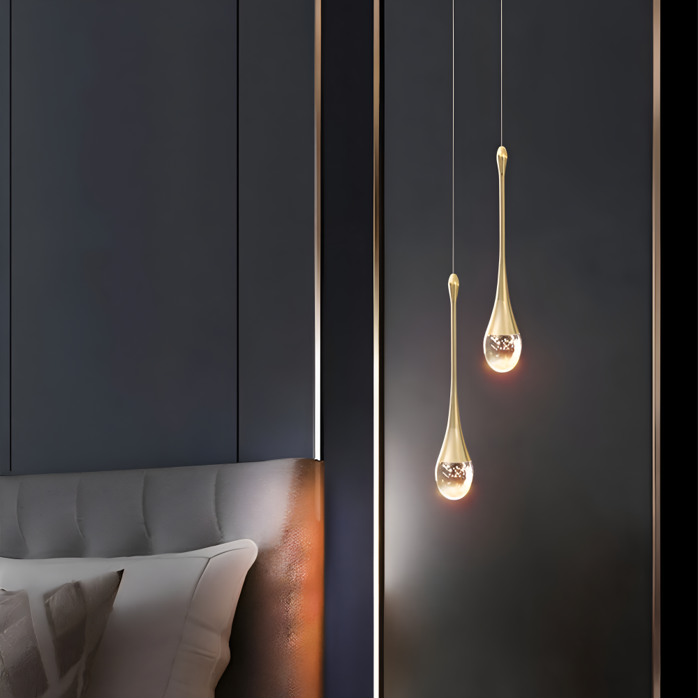 Glas Drop Pendellampa - Svart & Guld Kristallbubbla Hängande Lampa