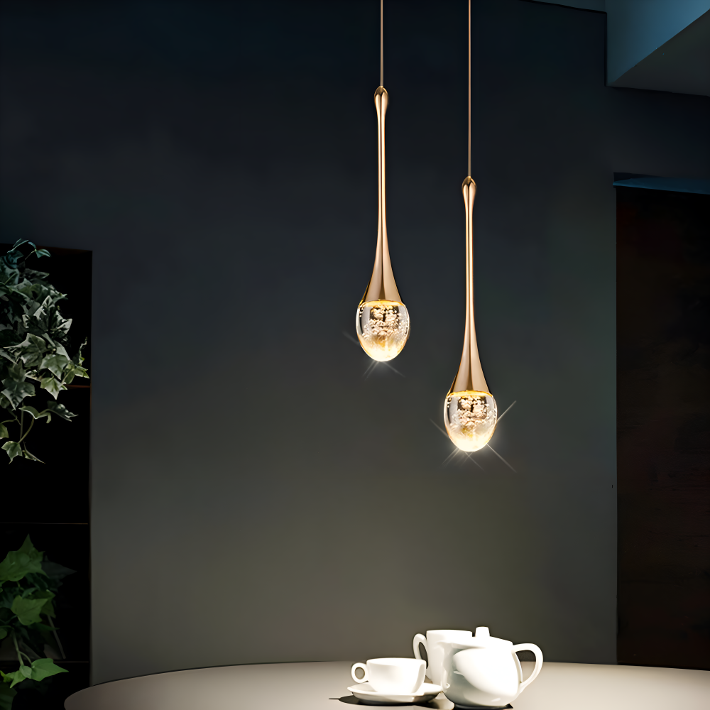 Glas Drop Pendellampa - Svart & Guld Kristallbubbla Hängande Lampa