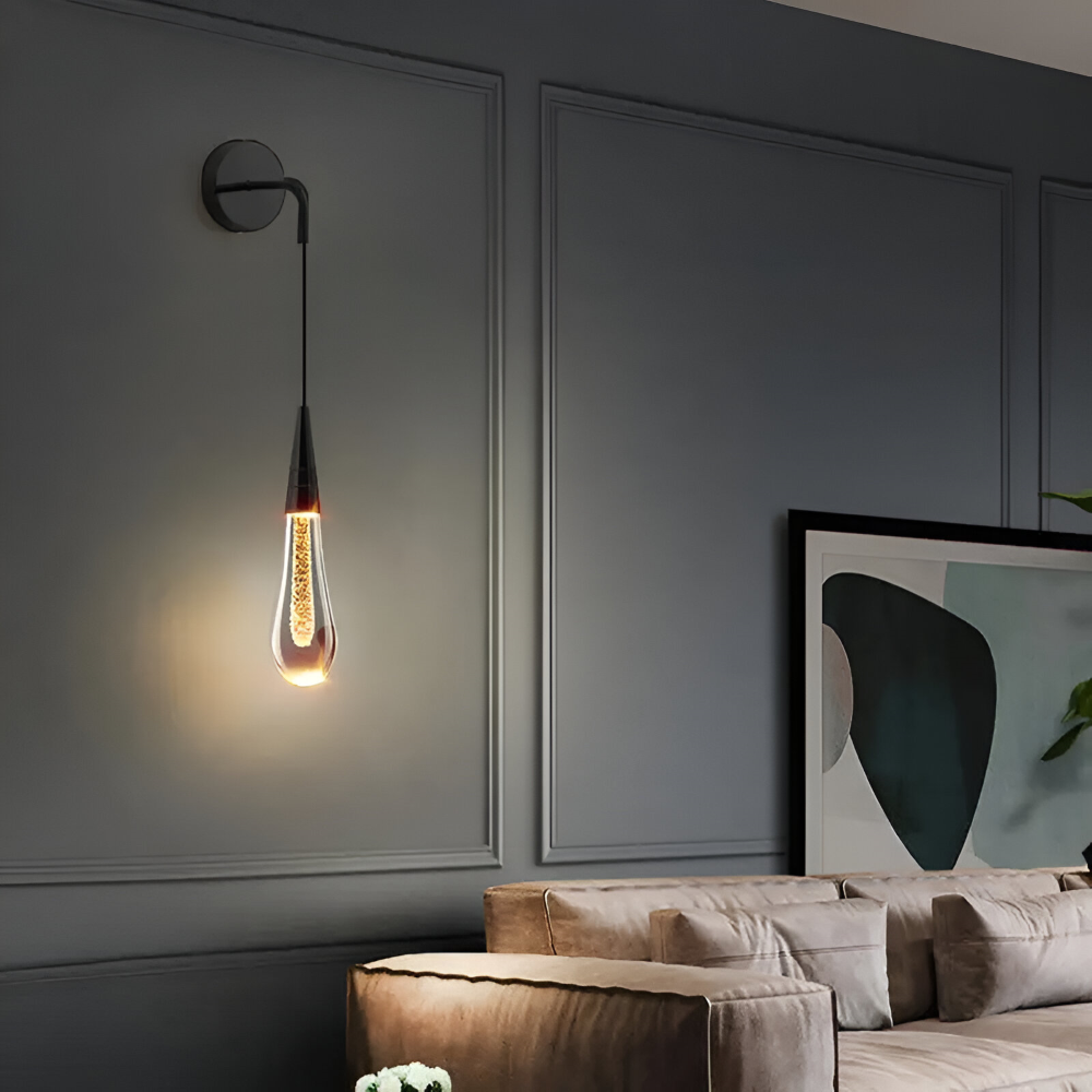 Glas Drop Pendellampa - Svart & Guld Kristallbubbla Hängande Lampa