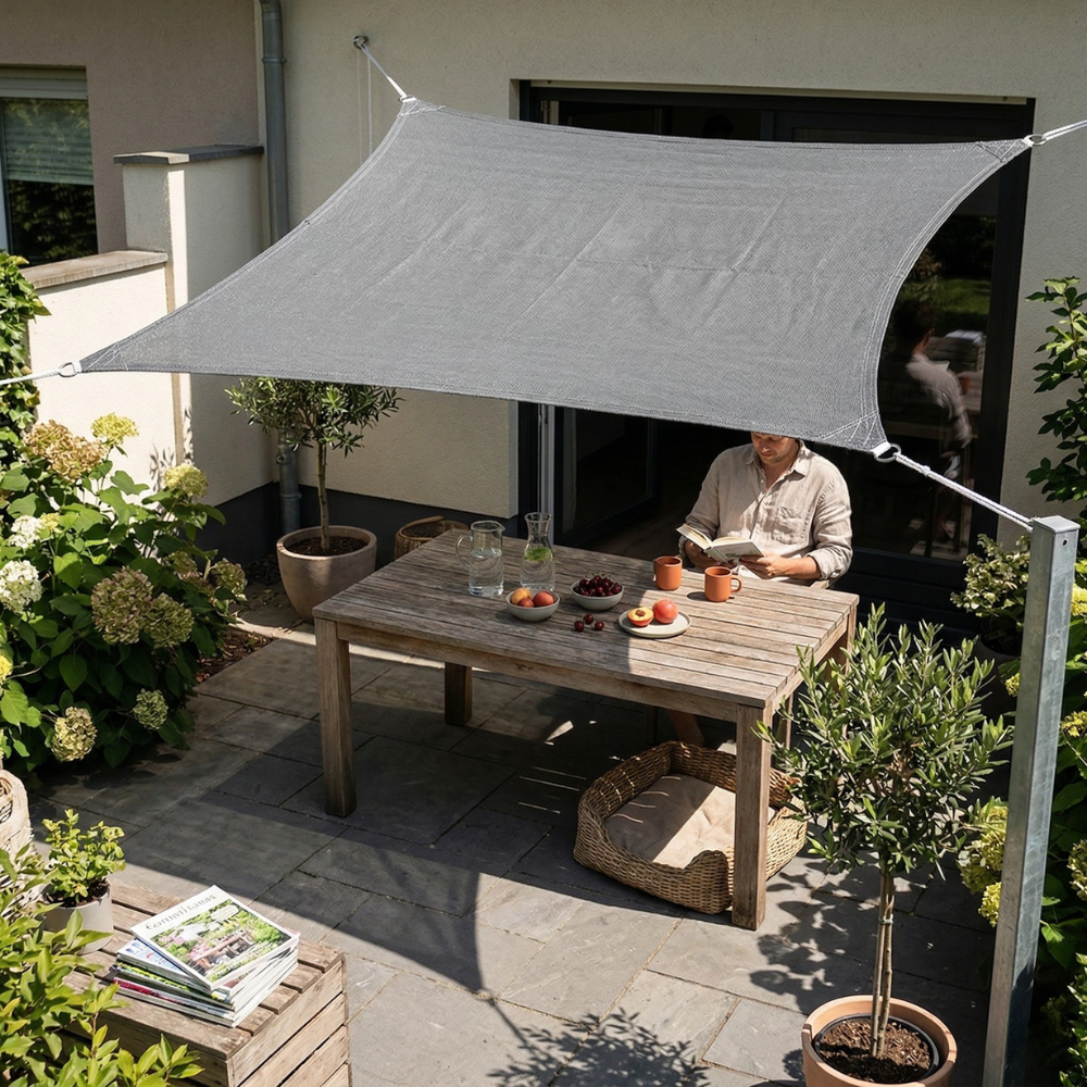 HDPE Solsegel Grått Rektangulärt 180 g/m² – Väderbeständigt och rivfast – UV-skydd 50+