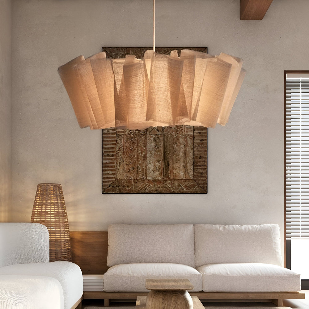 Handgjord Minimalistisk Pendellampa - Elegant Hänglampa med Tygsärm