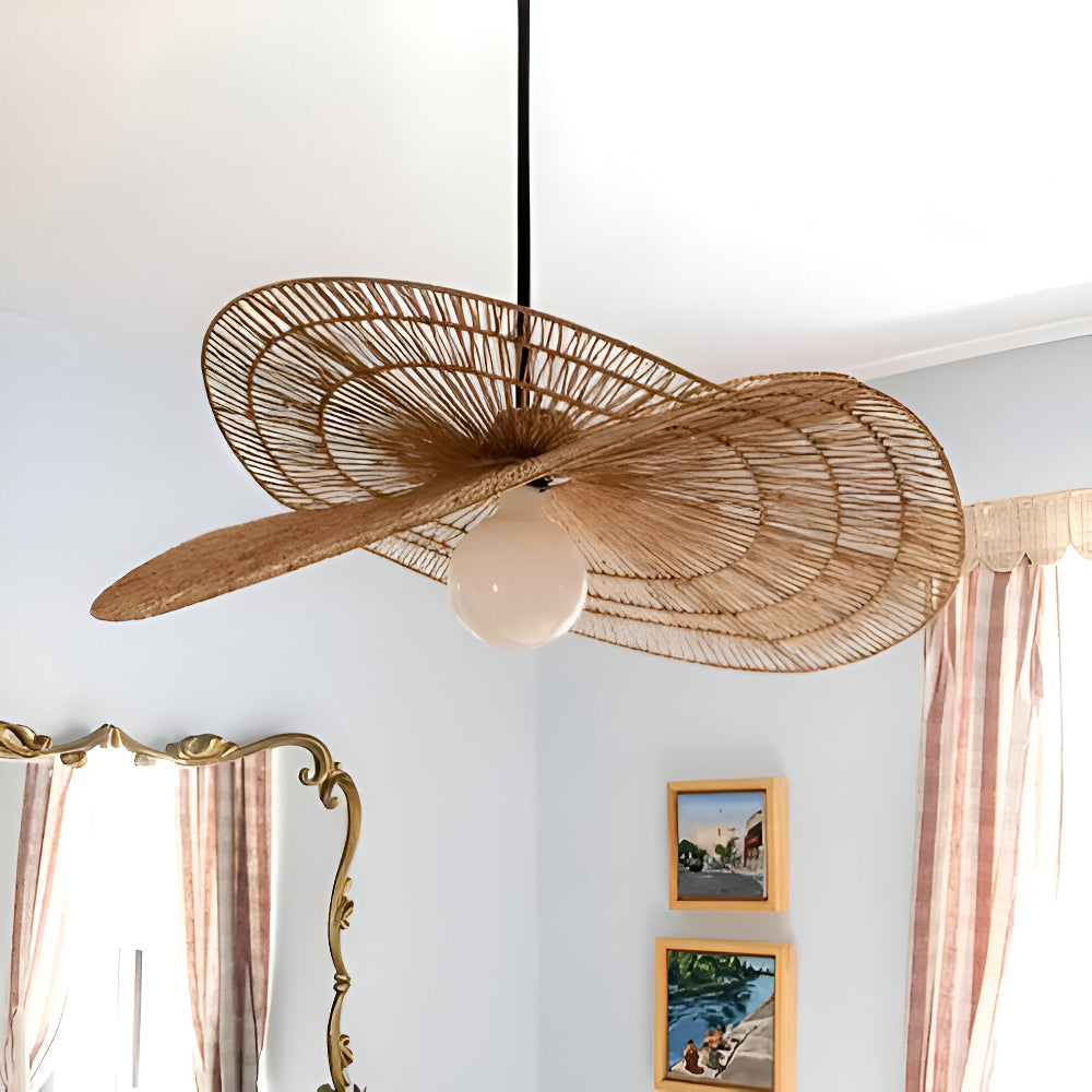 Handgjord Vintage Rattan Pendellampa med Hampasnöre - Elegant Taklampa för Inredning LED Belysning