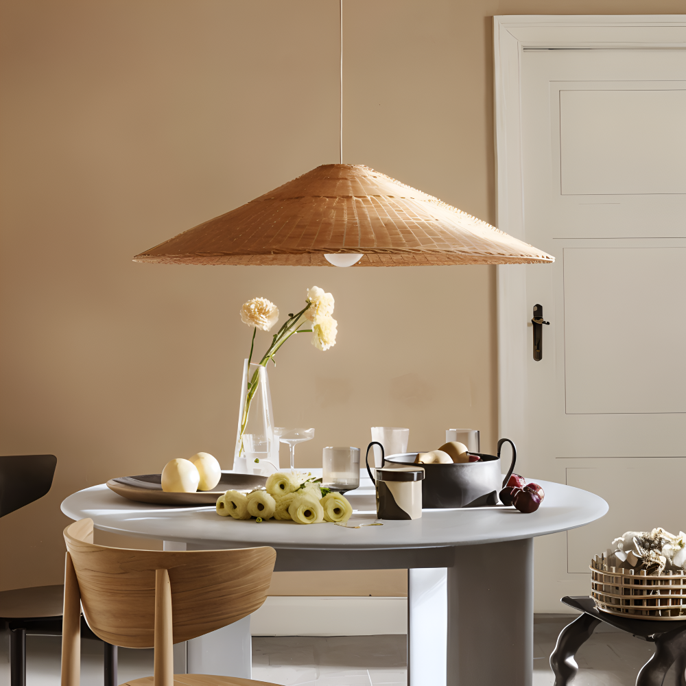 HatWicker Pendellampa - Hänglampa i brun-beige kon-rattan – nedåtriktat ljus