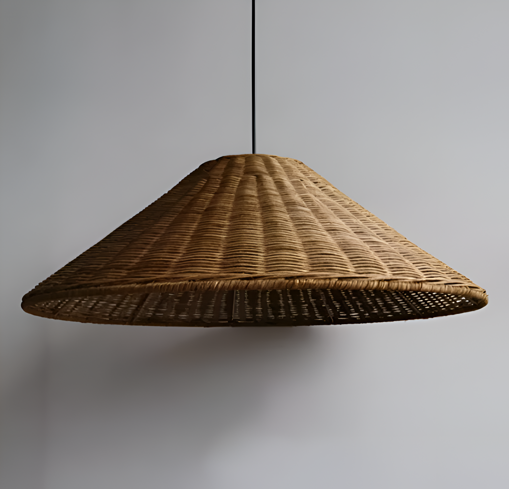 HatWicker Pendellampa - Hänglampa i brun-beige kon-rattan – nedåtriktat ljus