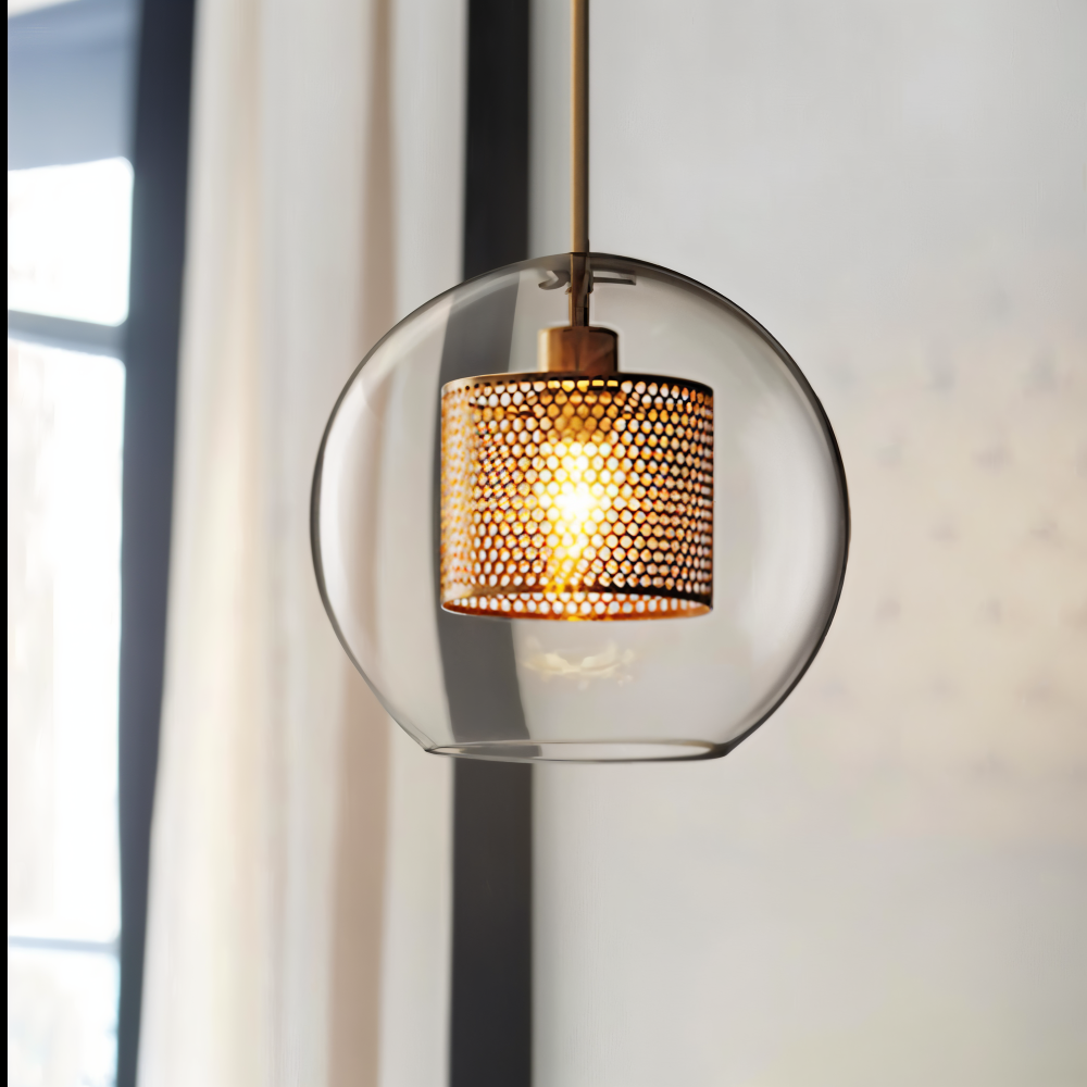 HiveGlim - Geometrisk glas hänglampa med bikakdesign - Vintage loftbelysning