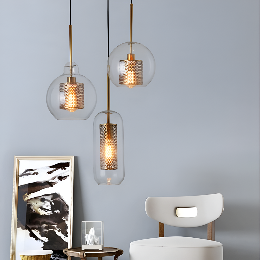 HiveGlim - Geometrisk glas hänglampa med bikakdesign - Vintage loftbelysning