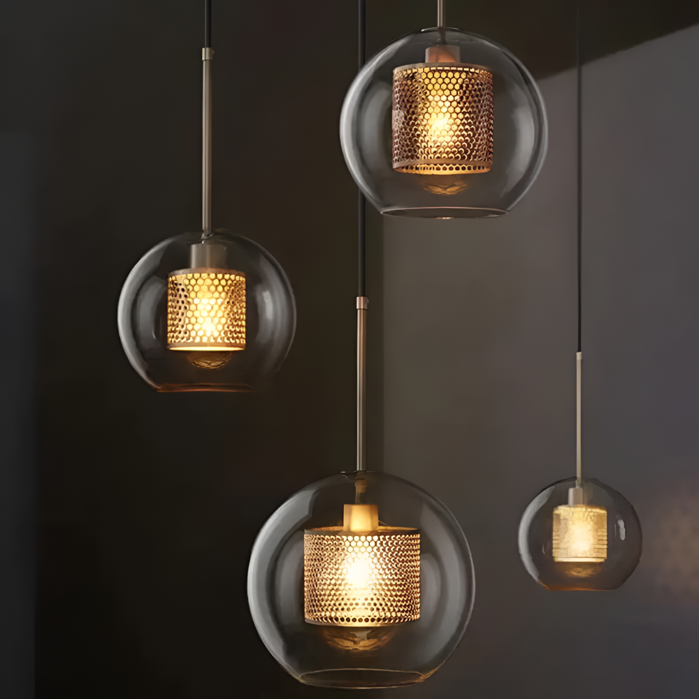 HiveGlim - Geometrisk glas hänglampa med bikakdesign - Vintage loftbelysning