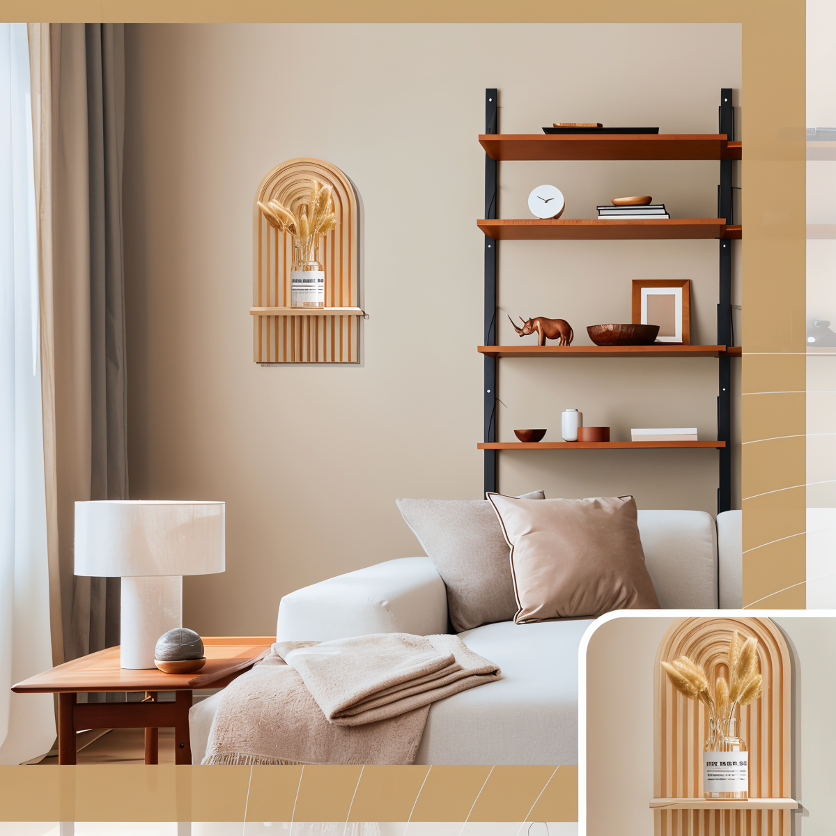 Archi Väggregal - Minimalistisk Boho Träregal Vägg Skandinavisk
