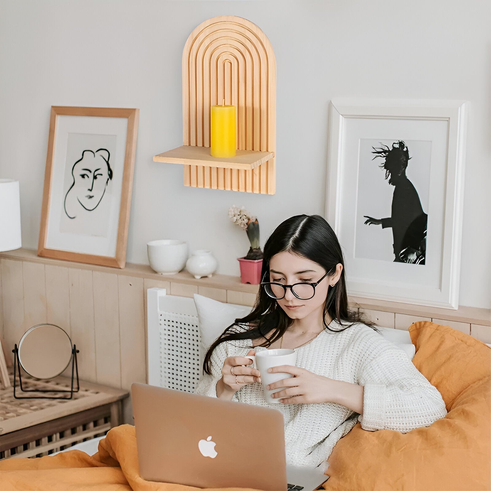 Archi Väggregal - Minimalistisk Boho Träregal Vägg Skandinavisk