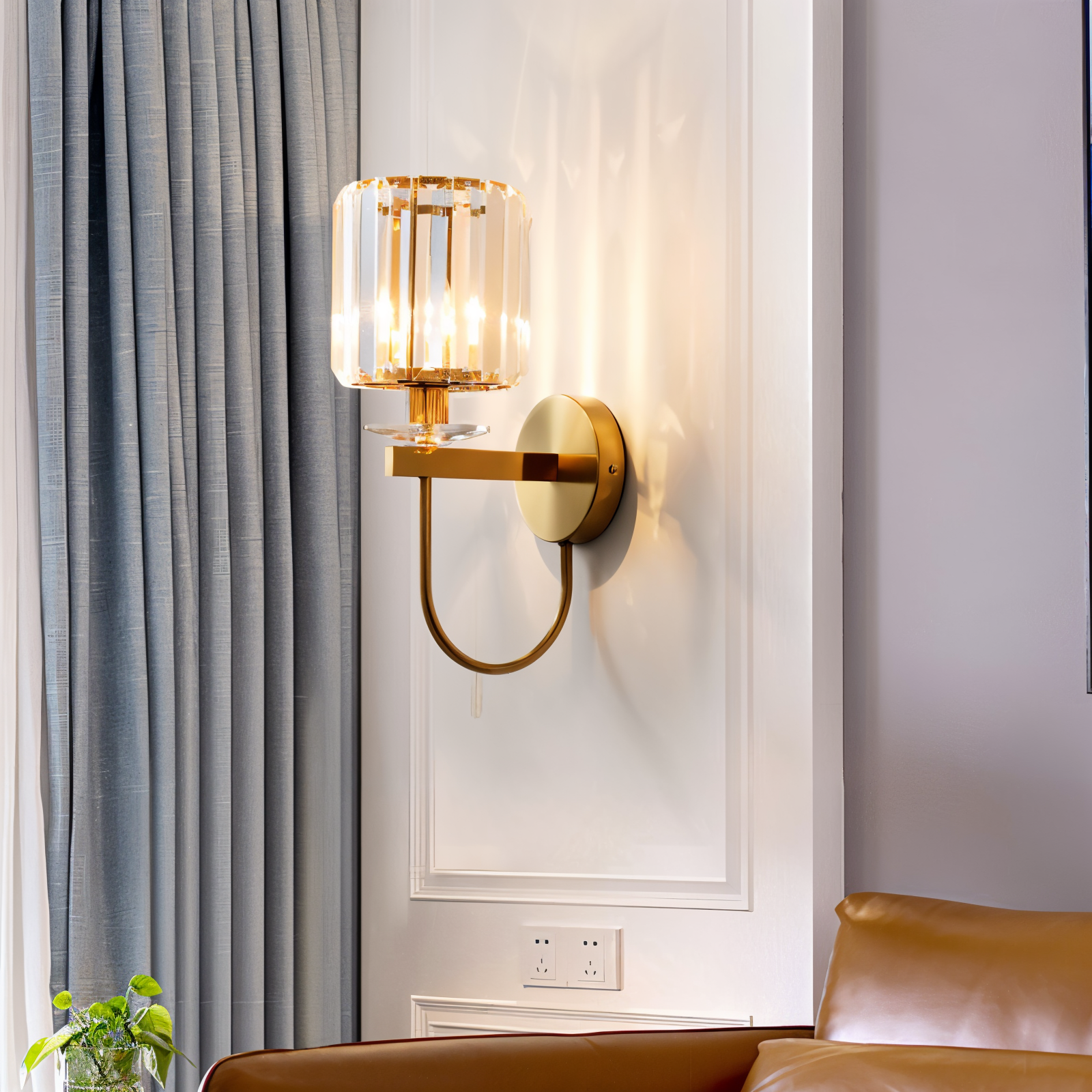 CrysaLux Vägglampa - Vintage Cylindrisk Kristall Vägglampa - Vägglampor LED Inomhus