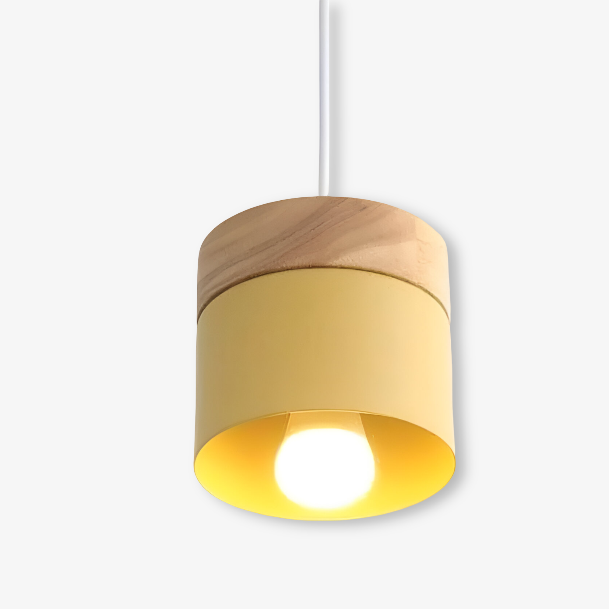 Cylinder Chic Pendellampa i Metall och Varmt Trä