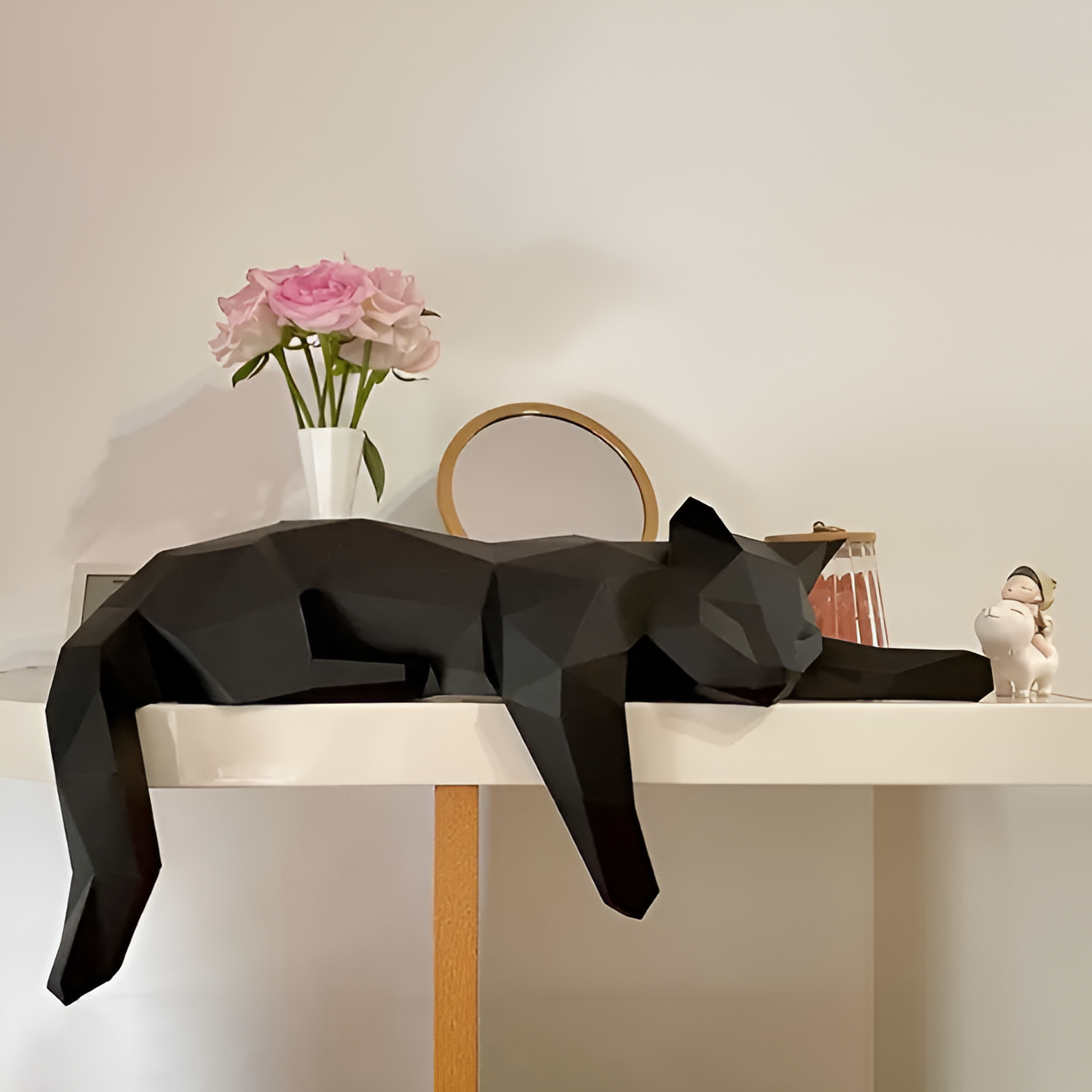 OriPurr - Konstnärlig DIY Svart Vit 3D Lethargisk Origami Katt Dekor