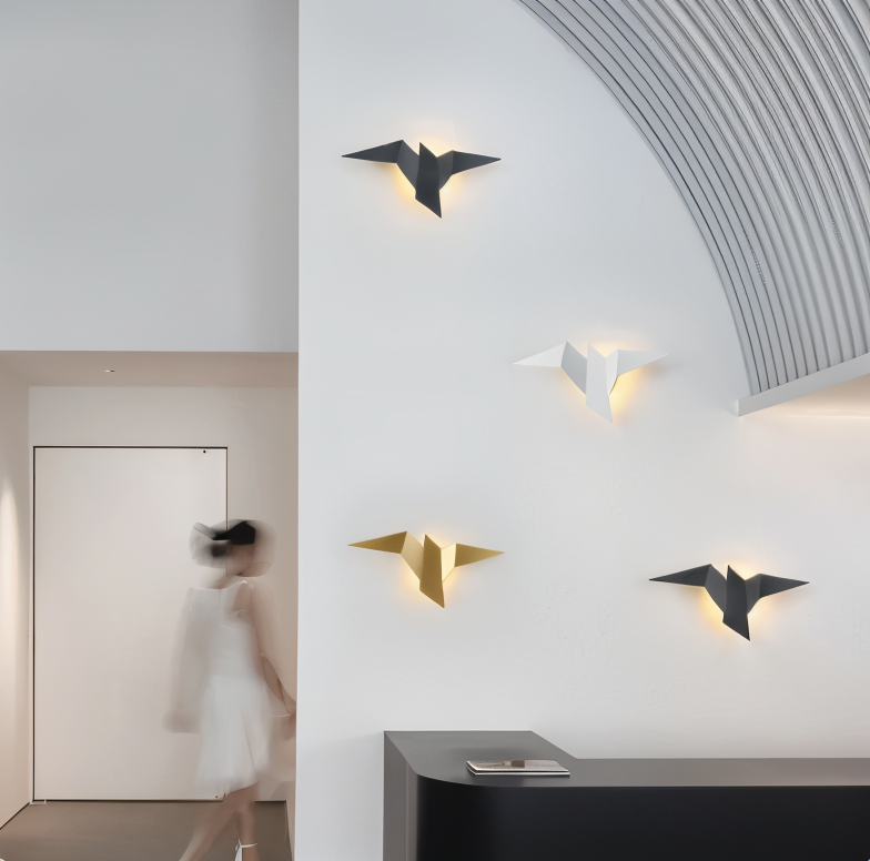 OriTori vägglampa - Geometrisk vägglampa med origamifågel - vägglampa i japansk stil