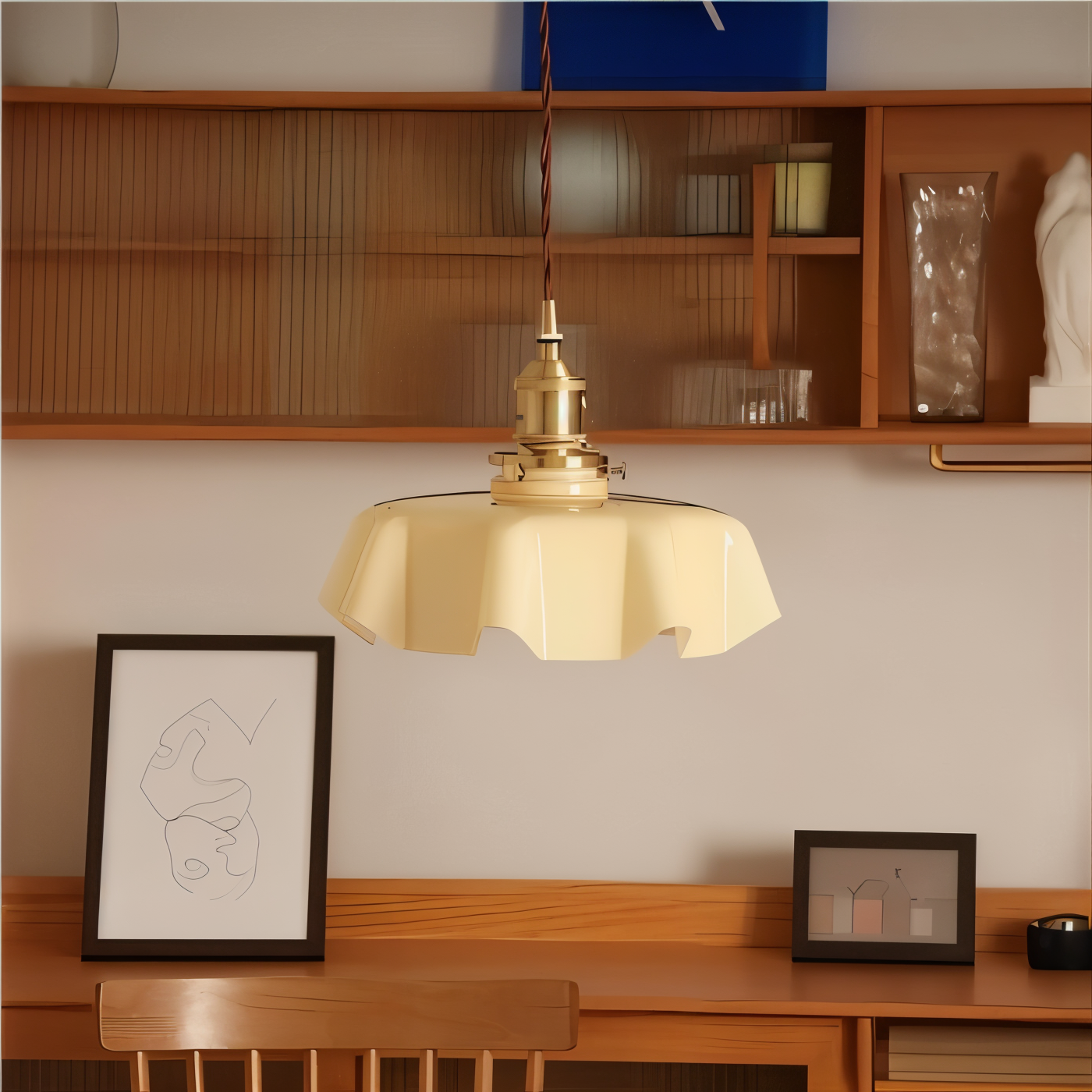 RetroTint Pendellampa - Blomformad Creme Glaslampkåpa LED Hänglampa