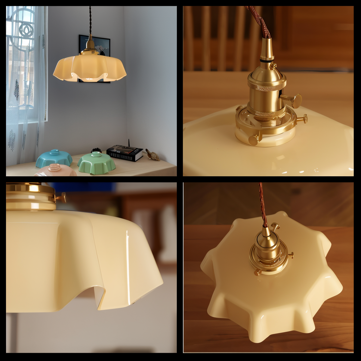 RetroTint Pendellampa - Blomformad Creme Glaslampkåpa LED Hänglampa