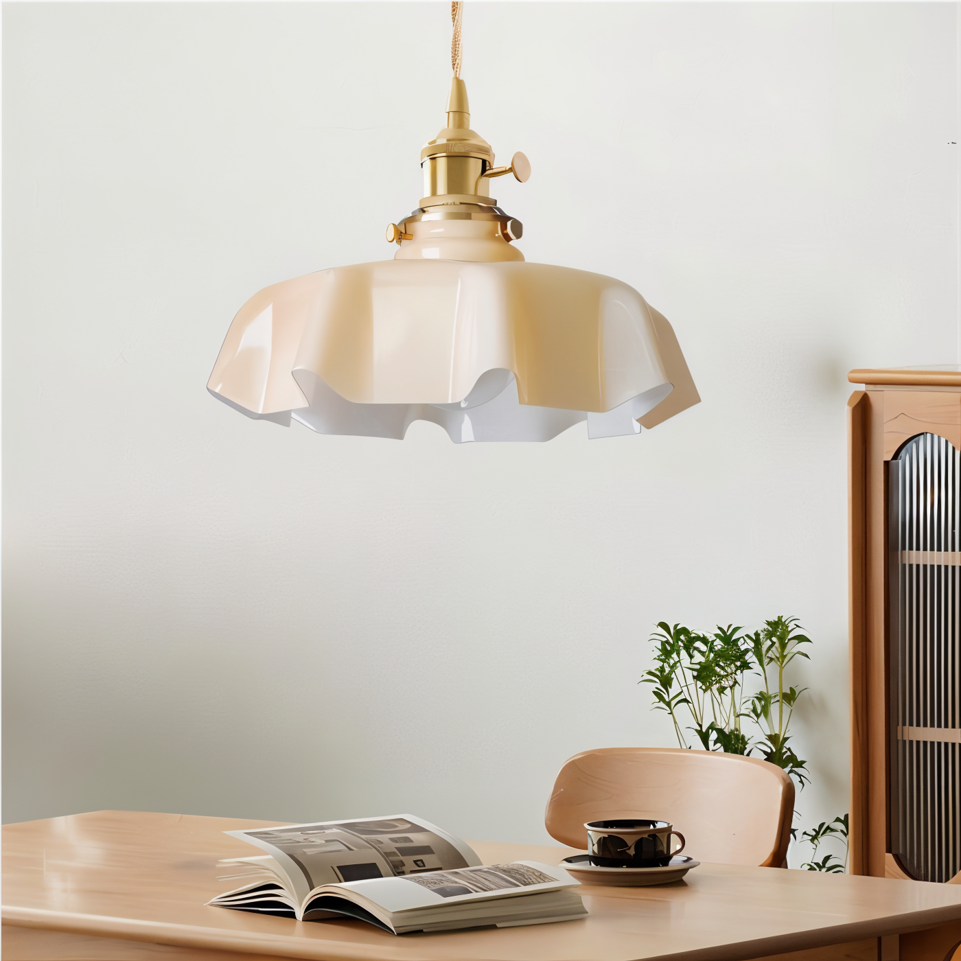 RetroTint Pendellampa - Blomformad Creme Glaslampkåpa LED Hänglampa