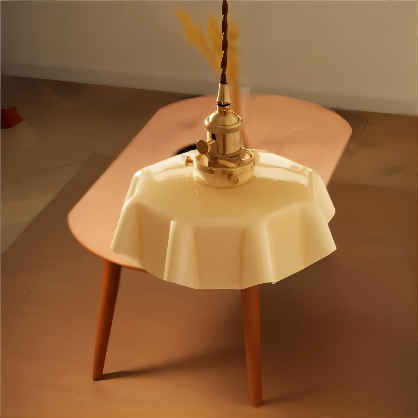 RetroTint Pendellampa - Blomformad Creme Glaslampkåpa LED Hänglampa