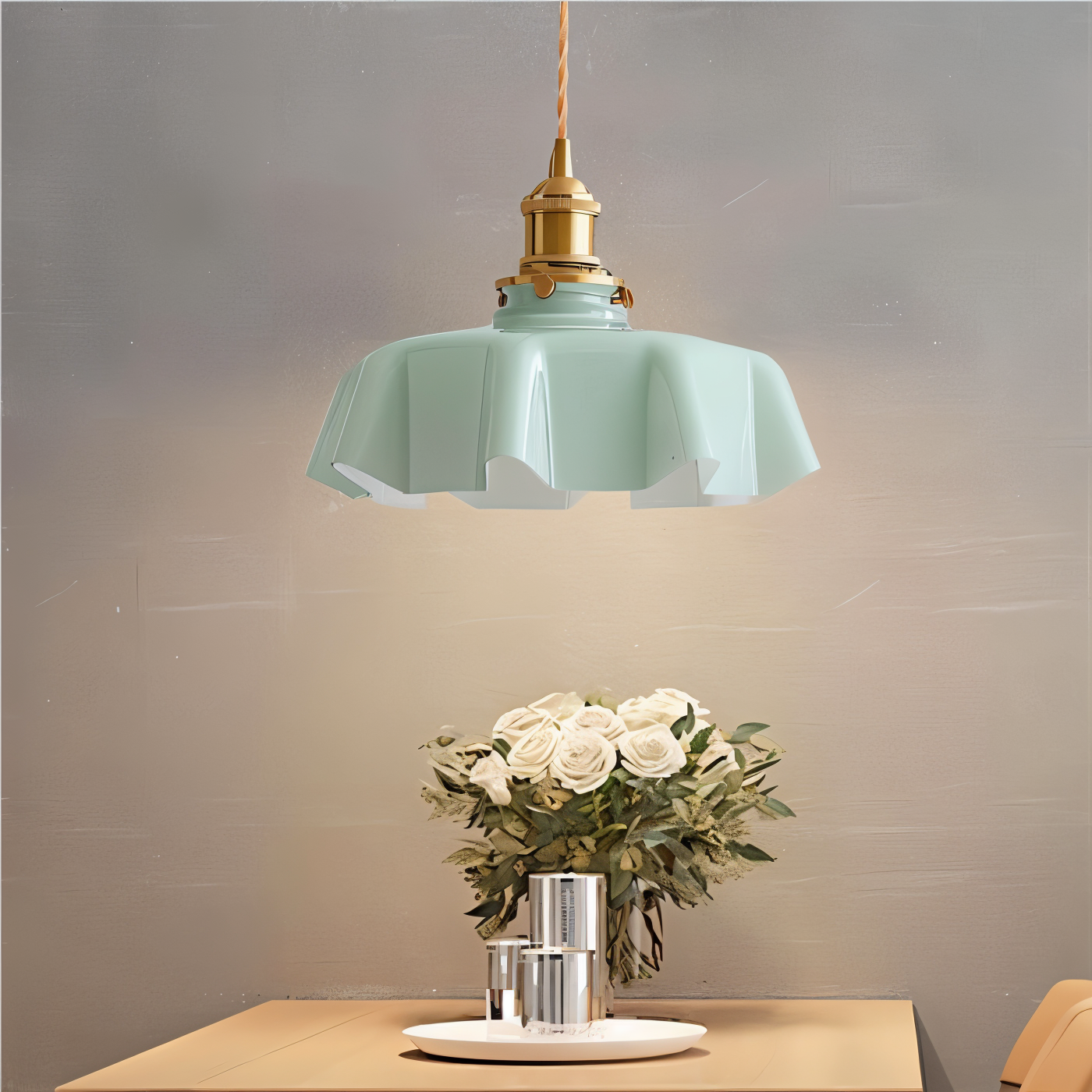 RetroTint Pendellampa - Blomformad Creme Glaslampkåpa LED Hänglampa
