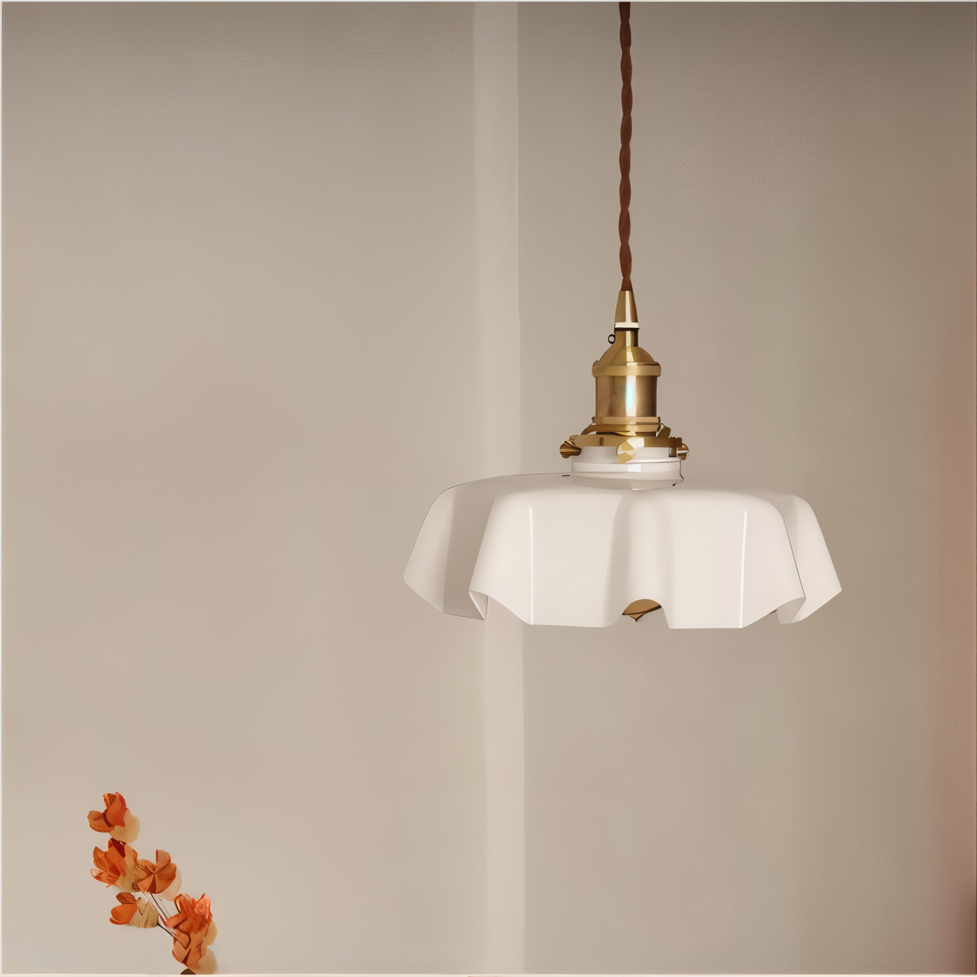 RetroTint Pendellampa - Blomformad Creme Glaslampkåpa LED Hänglampa