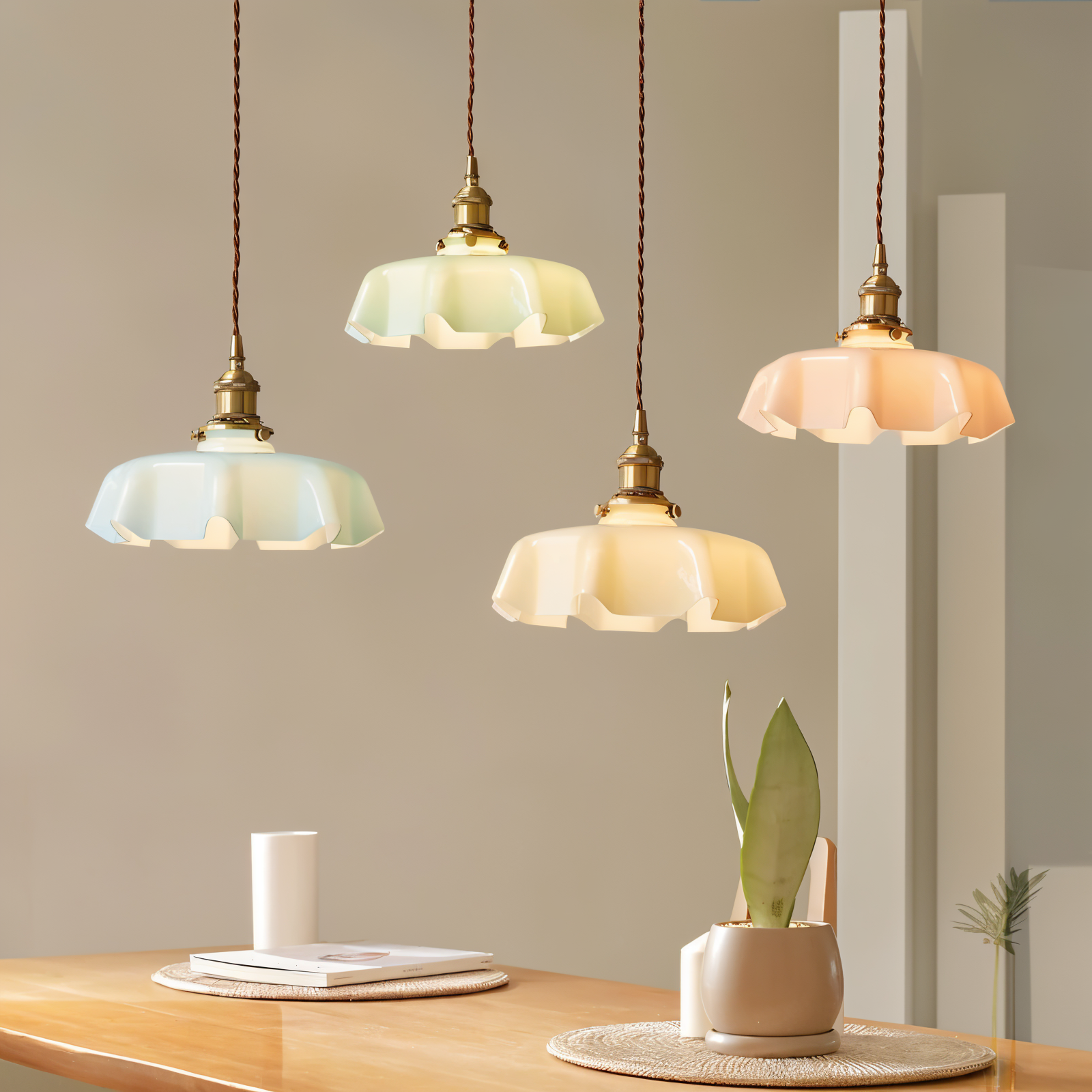 RetroTint Pendellampa - Blomformad Creme Glaslampkåpa LED Hänglampa