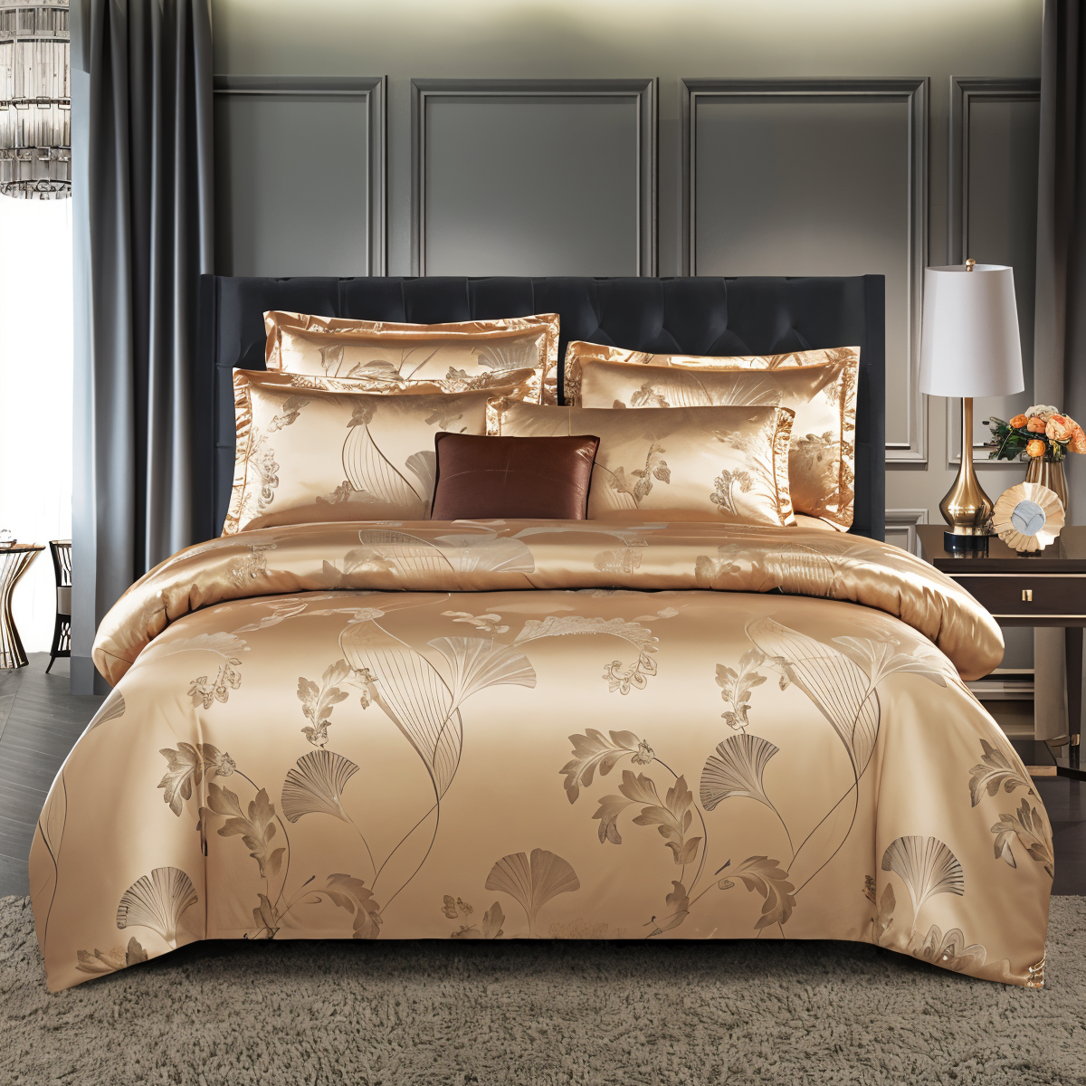 Satin Splendor Duntäcke - Påslakan Satin - Premium Jacquard Sängkläder - Europeiskt Sängklädeset