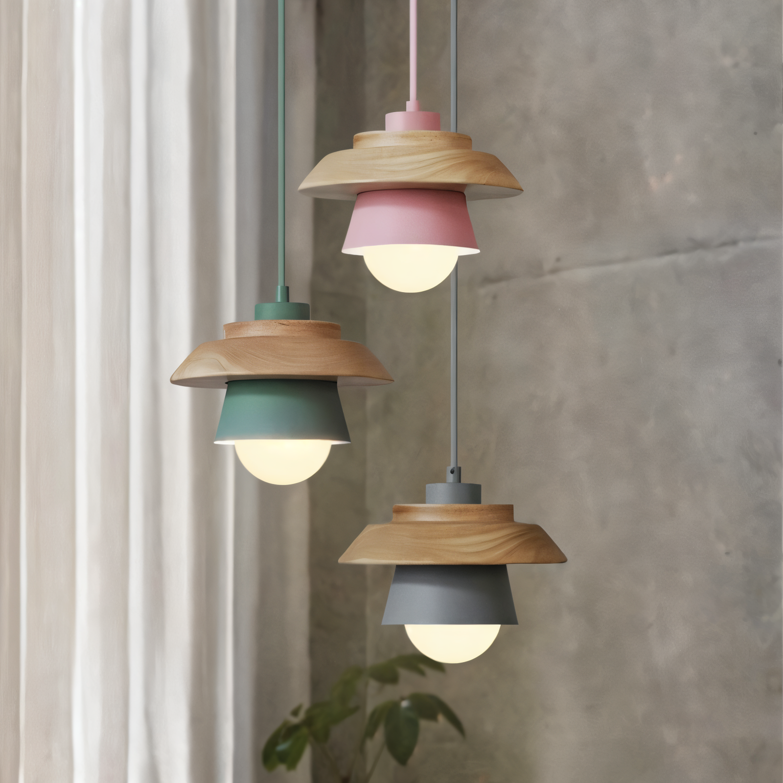 Scandi Pendellampa - Nordiskt trä & metall Macaron LED Hänglampa