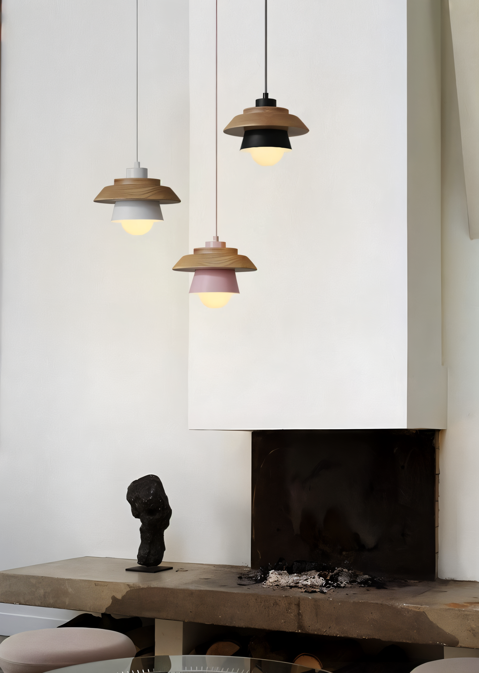 Scandi Pendellampa - Nordiskt trä & metall Macaron LED Hänglampa
