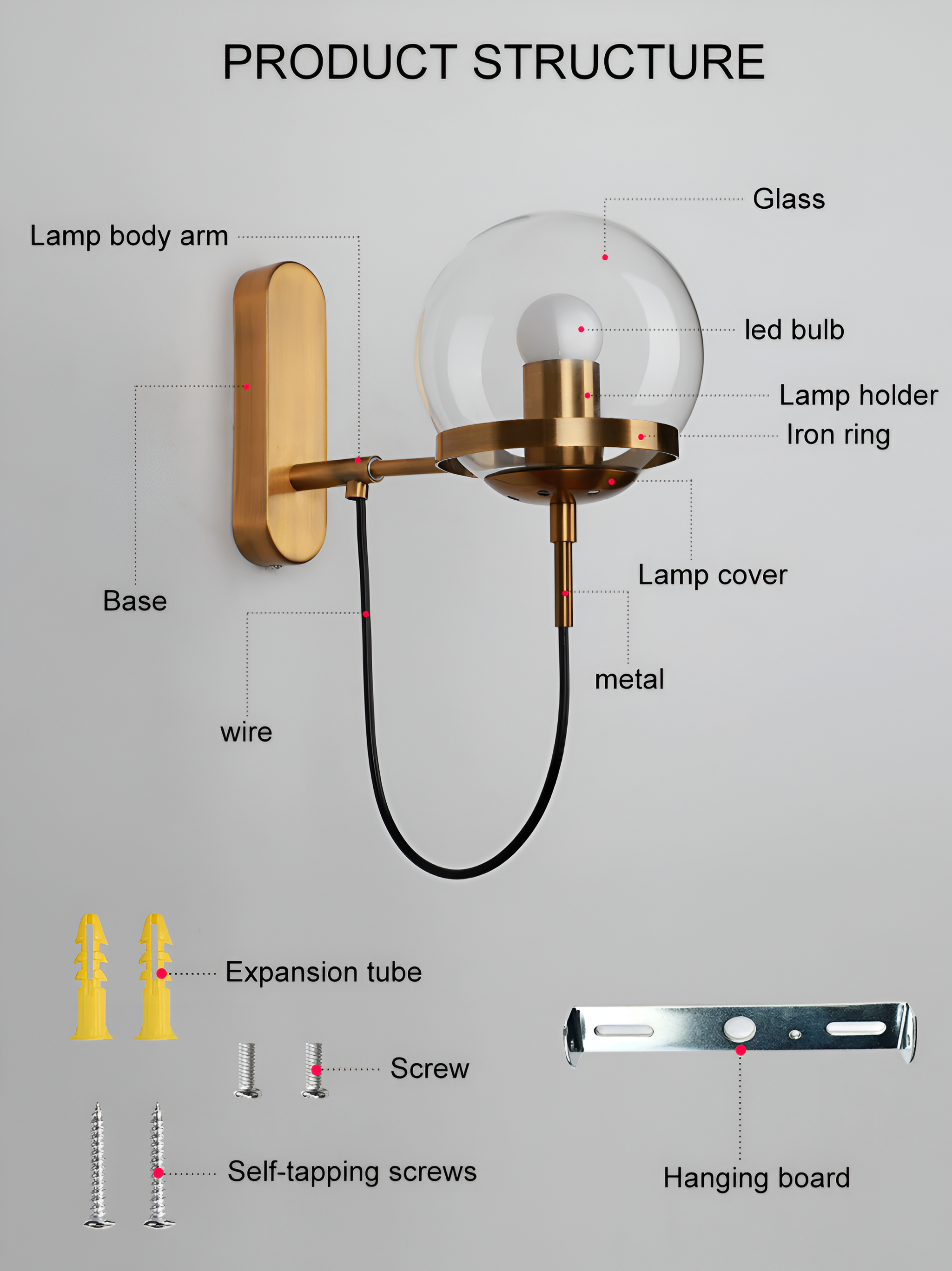 ScandiShine Vägglampa - Globe Glas Vägglampa - Nordisk Vägglampdesign - LED Inomhus Vägglampor