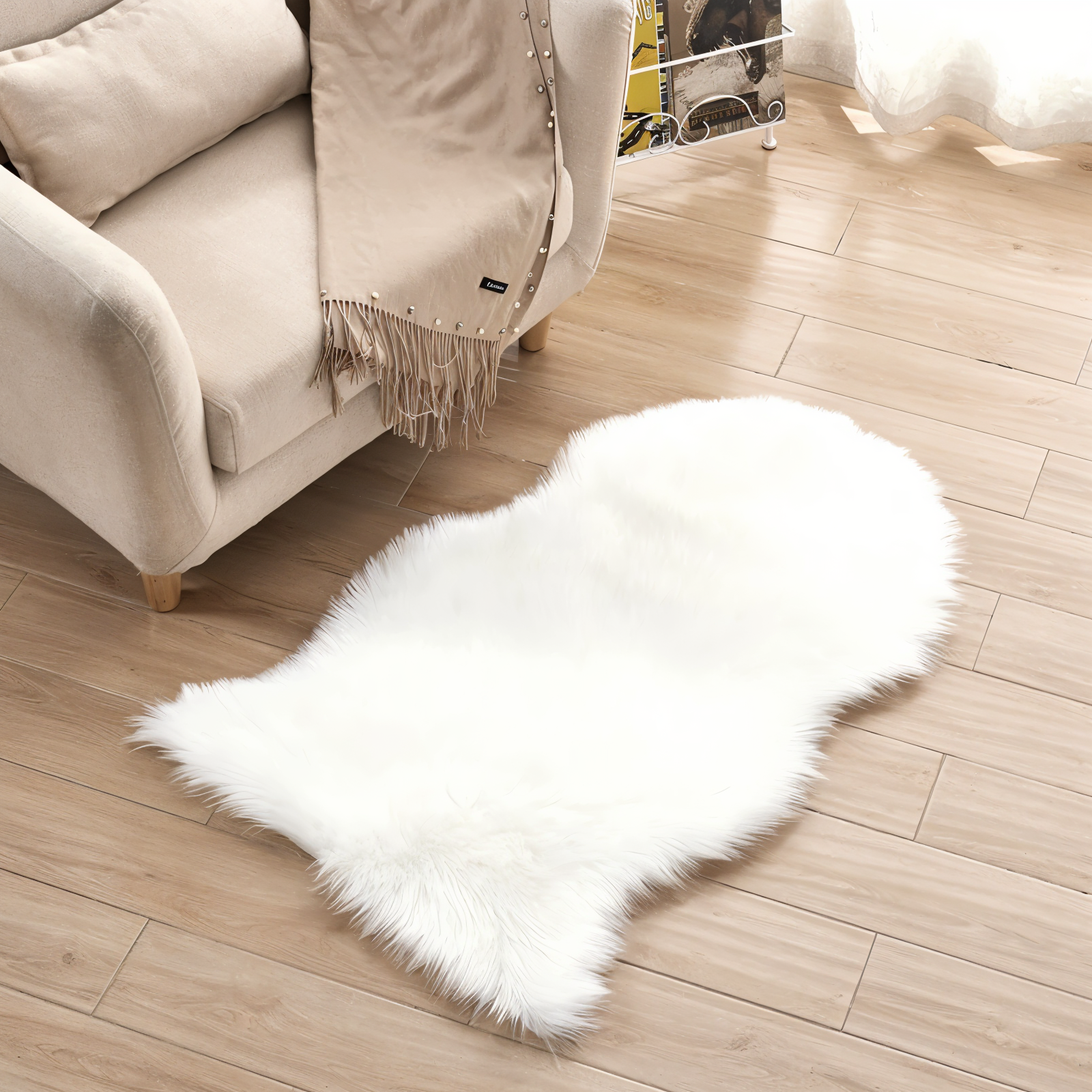 ShearLuxe - Ultra Fluffy Plüsch Vit Fårskinn Konstpäls Matta