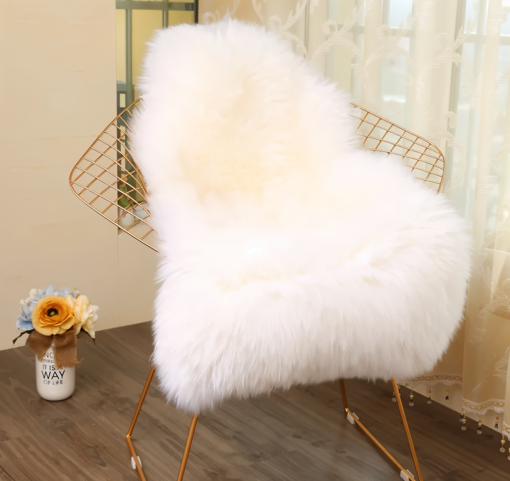 ShearLuxe - Ultra Fluffy Plüsch Vit Fårskinn Konstpäls Matta