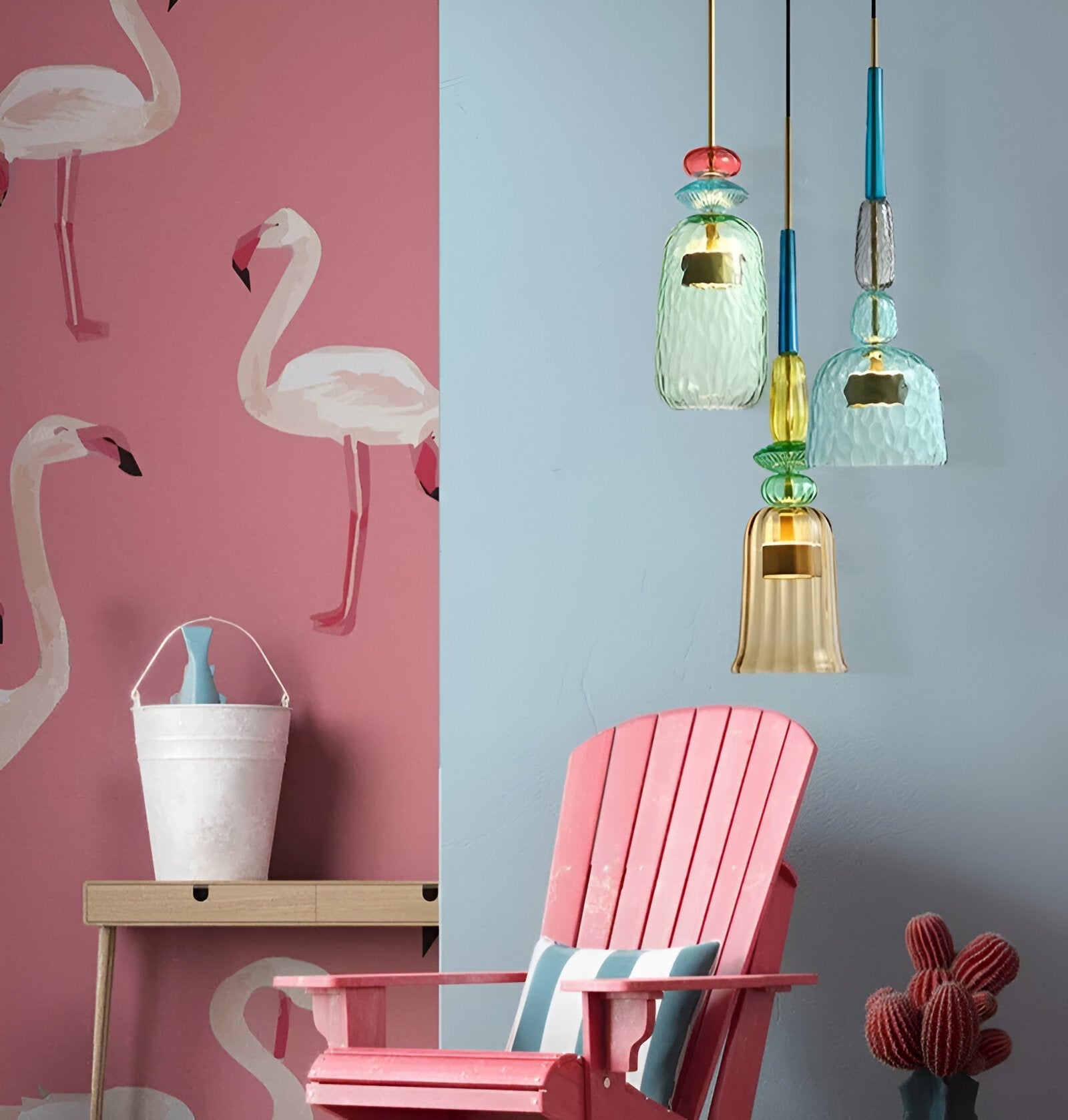 SpectraFuse Pendellampa - Flerfärgad Glas Hänglampa - Nordic Macaron Dekorativ Belysning