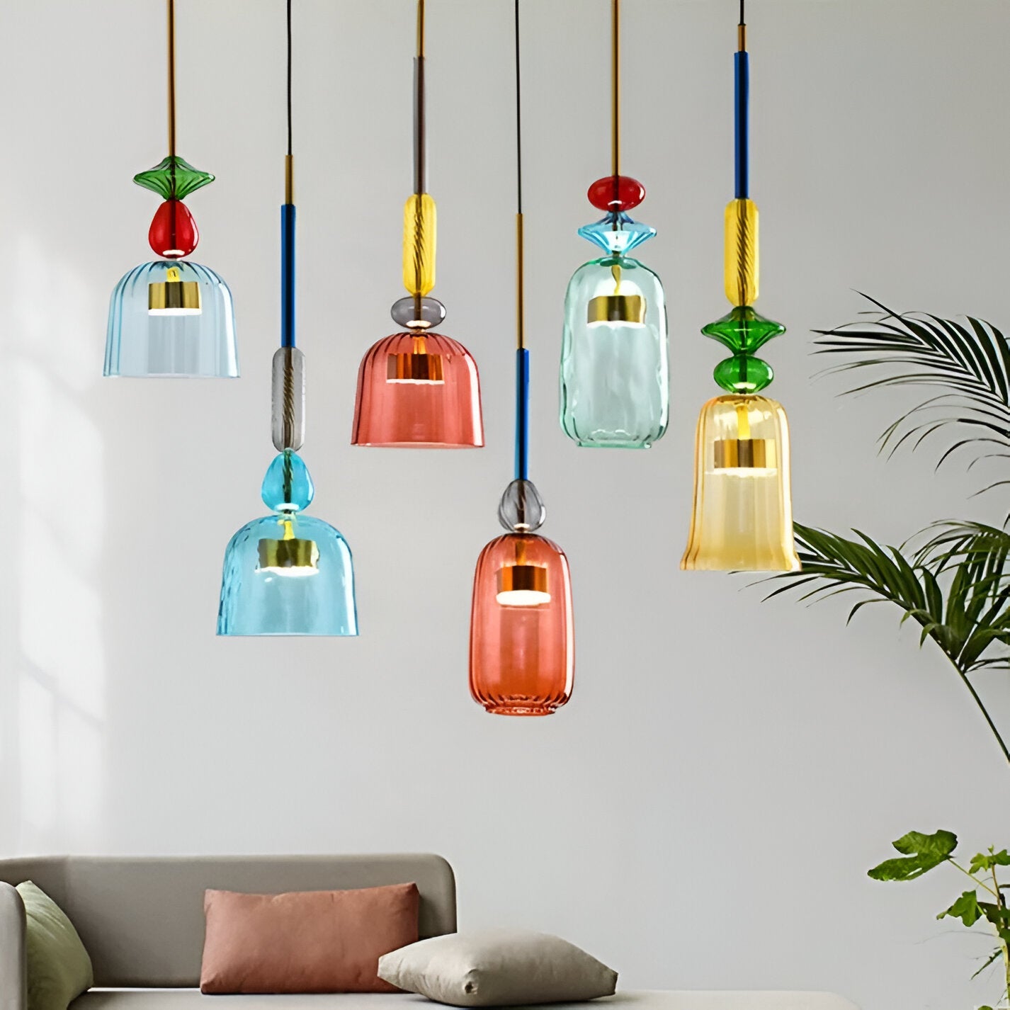 SpectraFuse Pendellampa - Flerfärgad Glas Hänglampa - Nordic Macaron Dekorativ Belysning