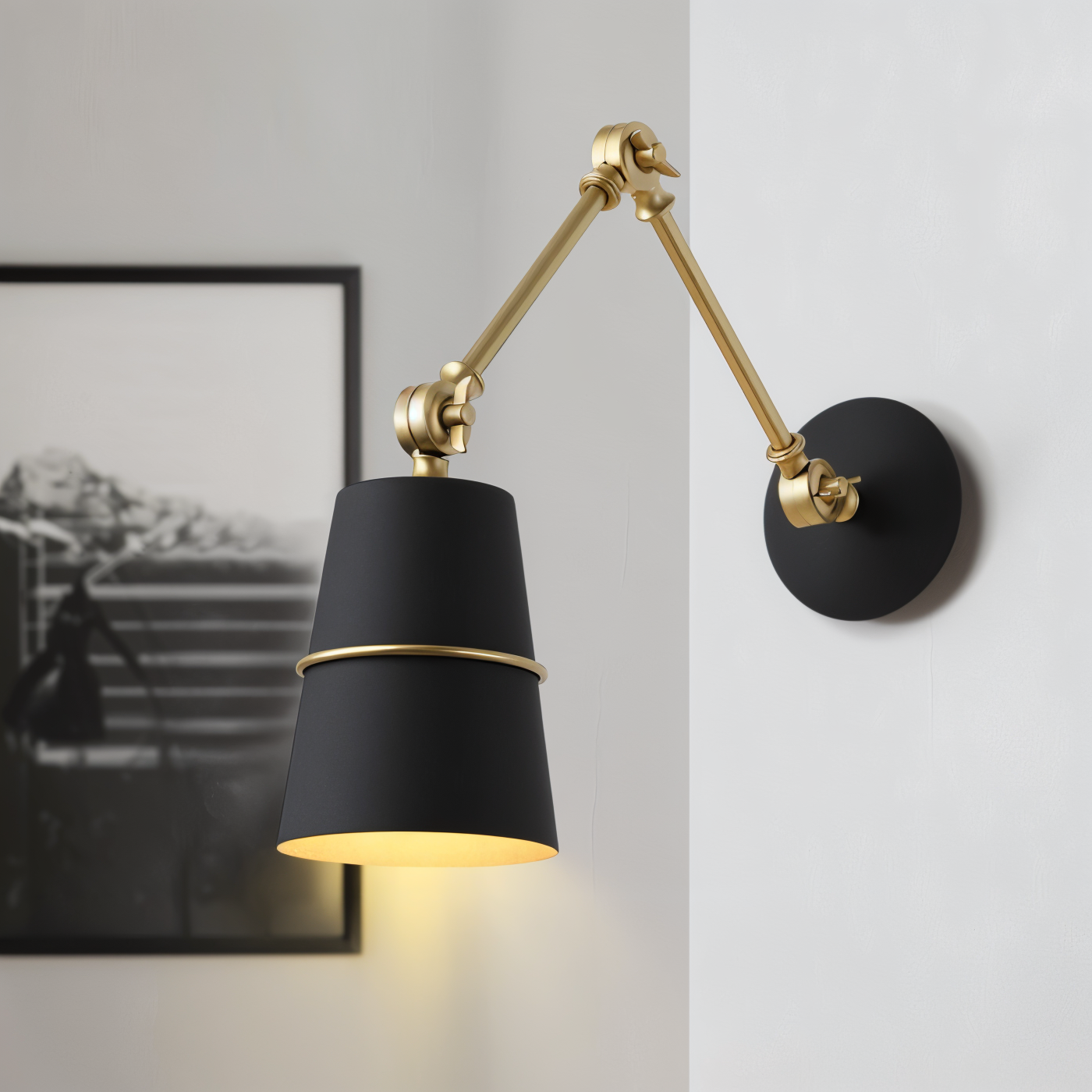 Swing Vägglampa - Svart Vit Retro Vägglampa - Justerbar Långarm Vägglampa Design - Vägglampor LED