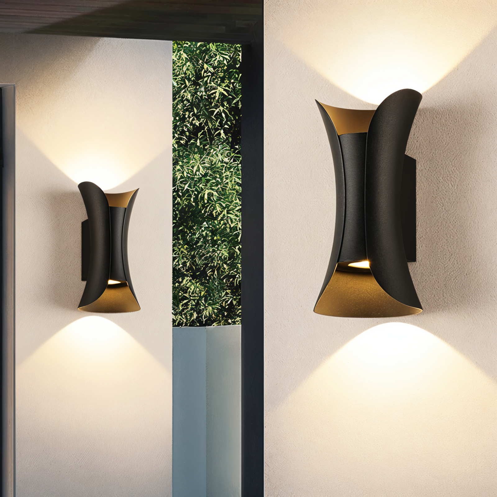 TwinBeam Vägglampa - Dubbelhuvud LED Vägglampa - Svart/Guld Vattentät Utomhuslampa