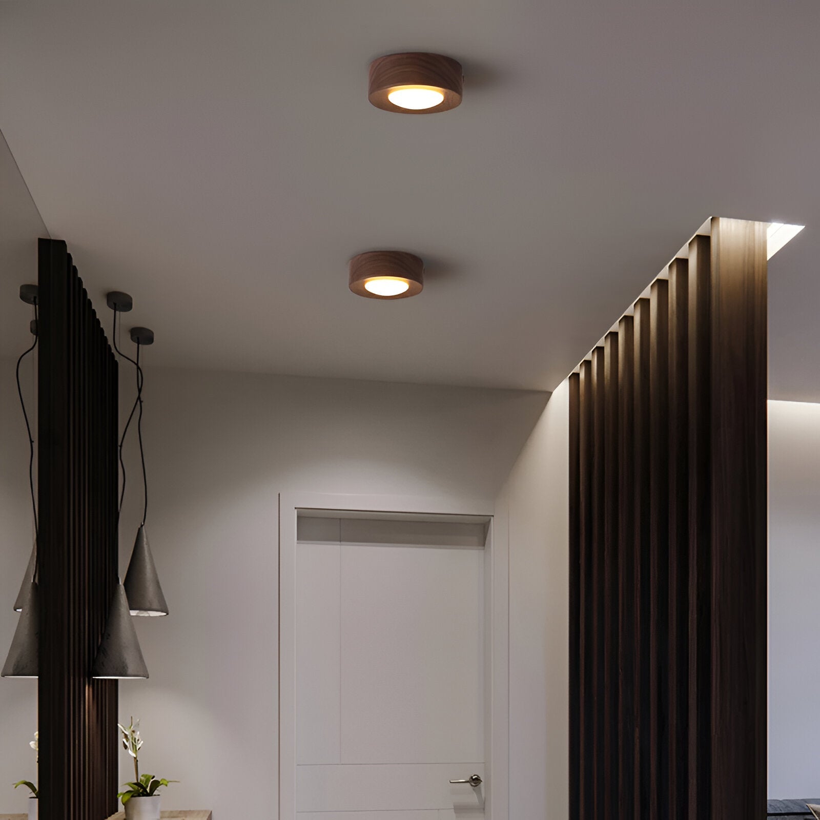 WoodSpot Taklampa - Valnöt Spotlights - LED Runda Taklampa