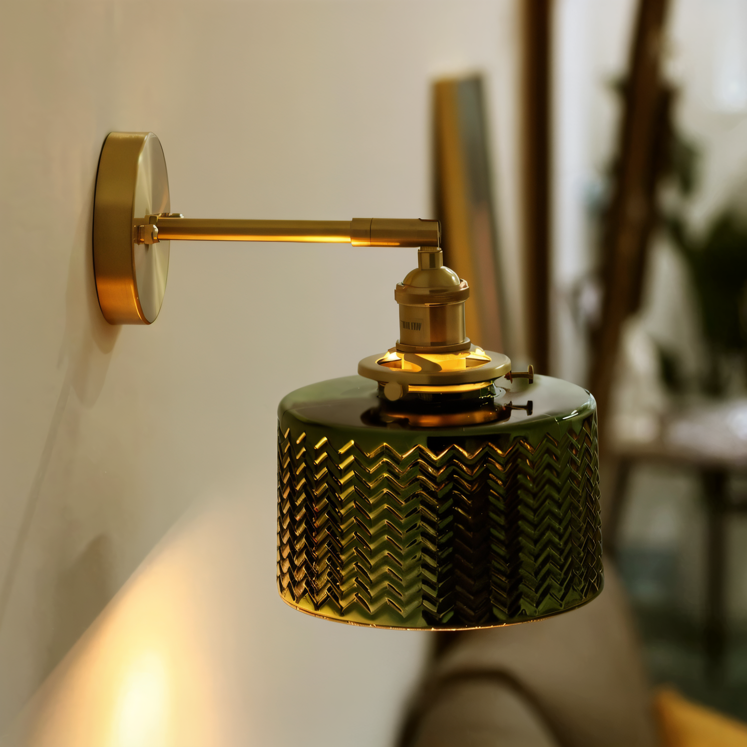 ZiGloss Vägglampa - Nordisk Klar/Grön Våglagd Glas Vägglampa - Justerbara Vägglampor LED