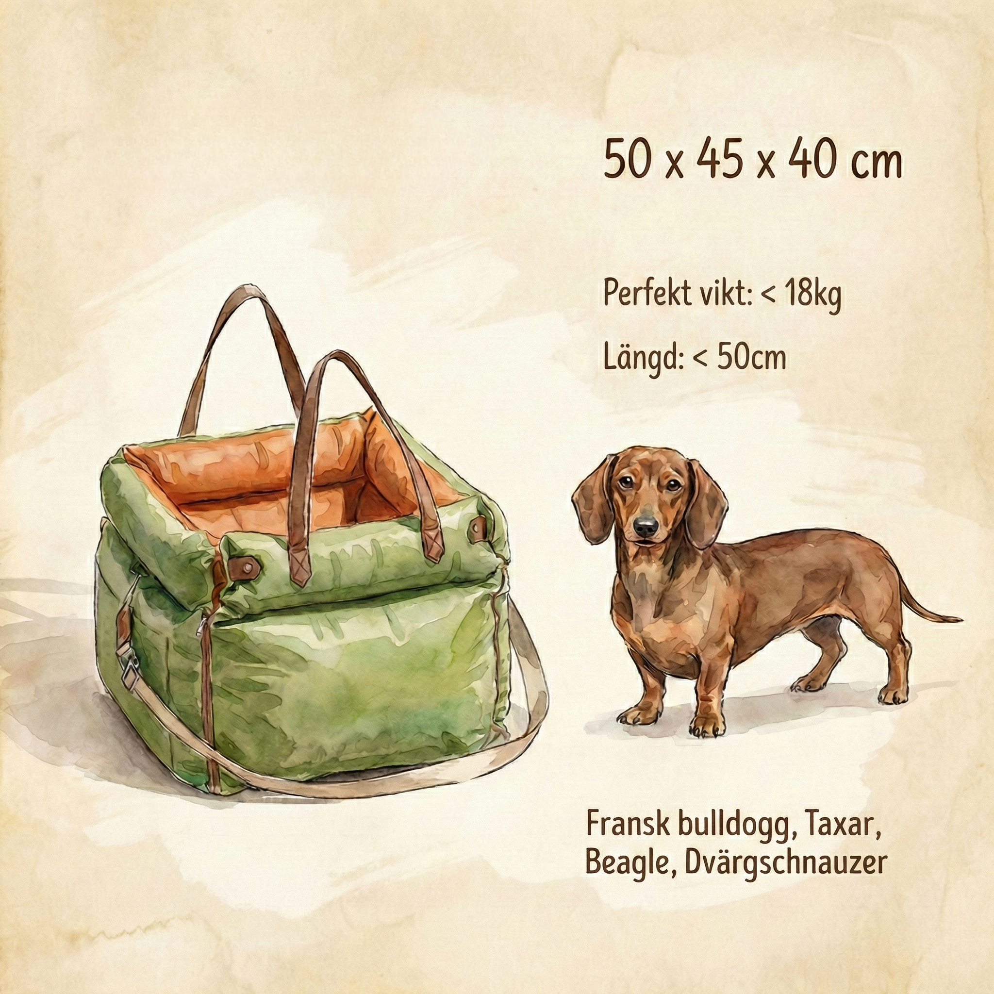 Hundbilstol & Resesäng i Konstläder – Med Säkerhetsbälte & hög kant – 50x45 cm