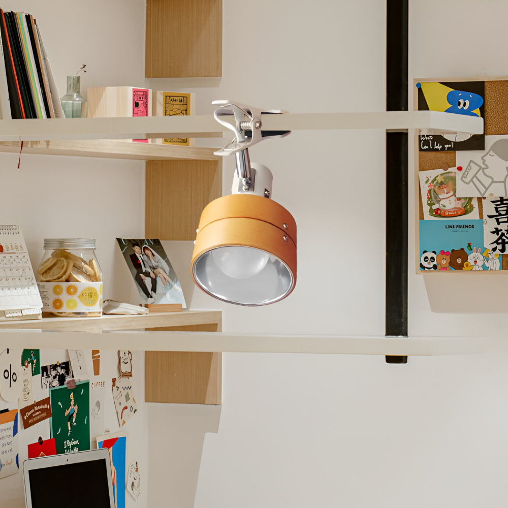 Japanskinspirerad Justerbar Klämma Skrivbordslampa - Rund Trä- och Järn Bordslampa med Akrylskärm