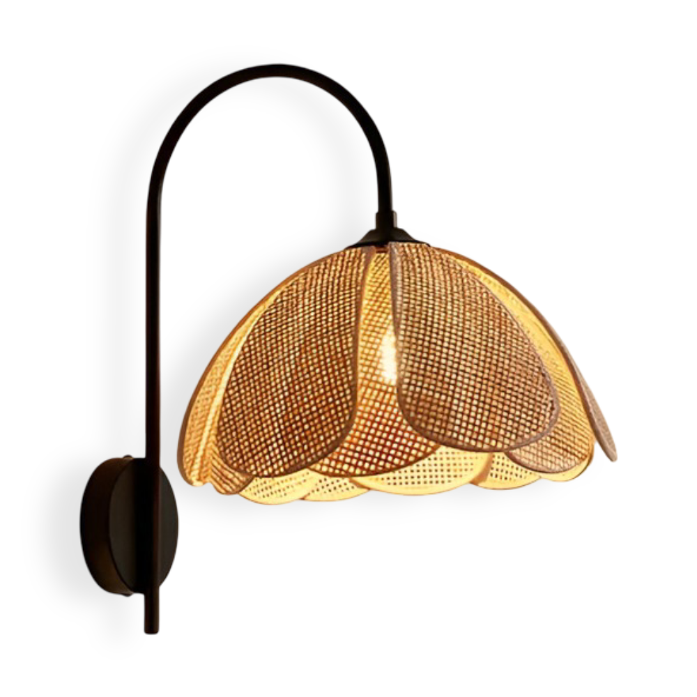 Japanskinspirerad Wabi Sabi Rattan Vägglampa - Vägglampa för Inomhusbruk med Naturlig Blomblad-Design