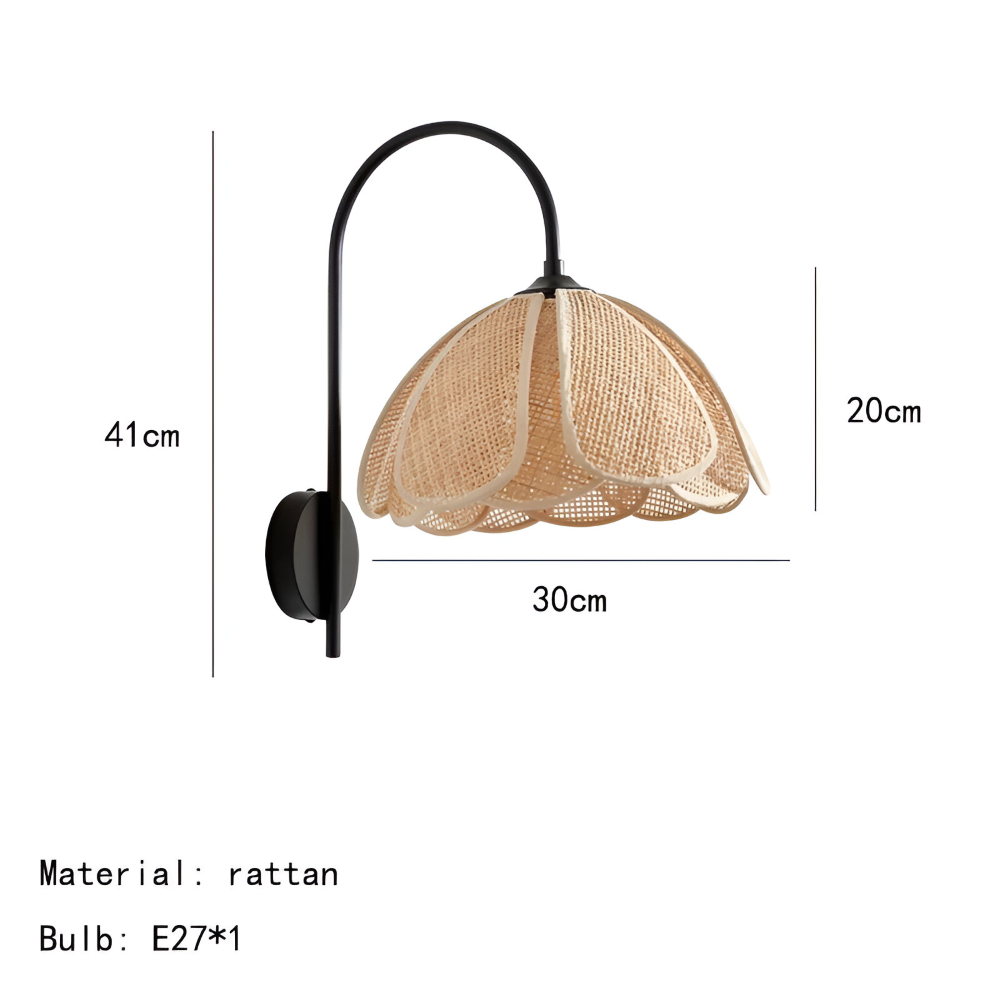 Japanskinspirerad Wabi Sabi Rattan Vägglampa - Vägglampa för Inomhusbruk med Naturlig Blomblad-Design