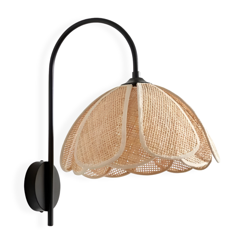 Japanskinspirerad Wabi Sabi Rattan Vägglampa - Vägglampa för Inomhusbruk med Naturlig Blomblad-Design