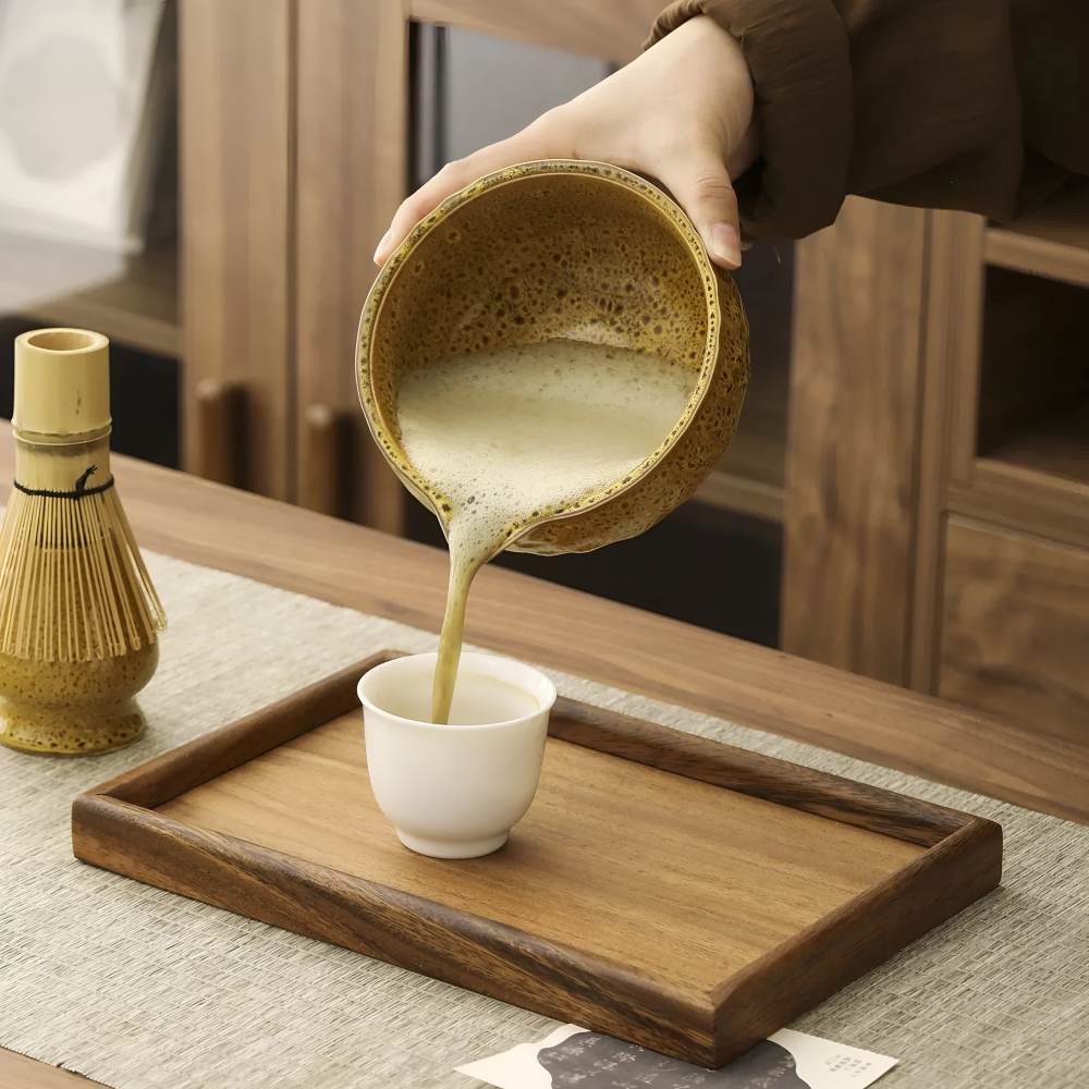 Autentiskt Japanskt Te Set för Matcha – 5-delat Tillbehör med Handgjord Keramikskål, Sil & Bambuske