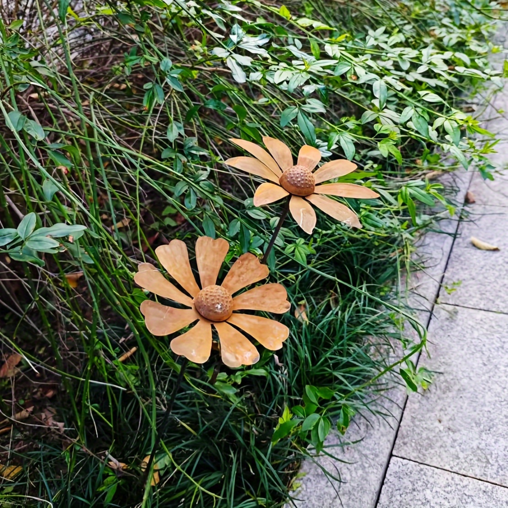 Kamomill Trädgårdspåle Av Metall - Rustik Daisy Trädgårdsfigur 65cm - Väderbeständig Blomsterskulptur Trädgårdsdekoration 5
