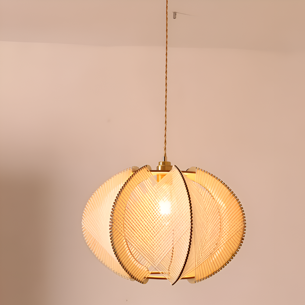 Kirei Pendellampa - Geometrisk Hänglampa av Hampasnöre och Trä - Wabi Sabi Belysning