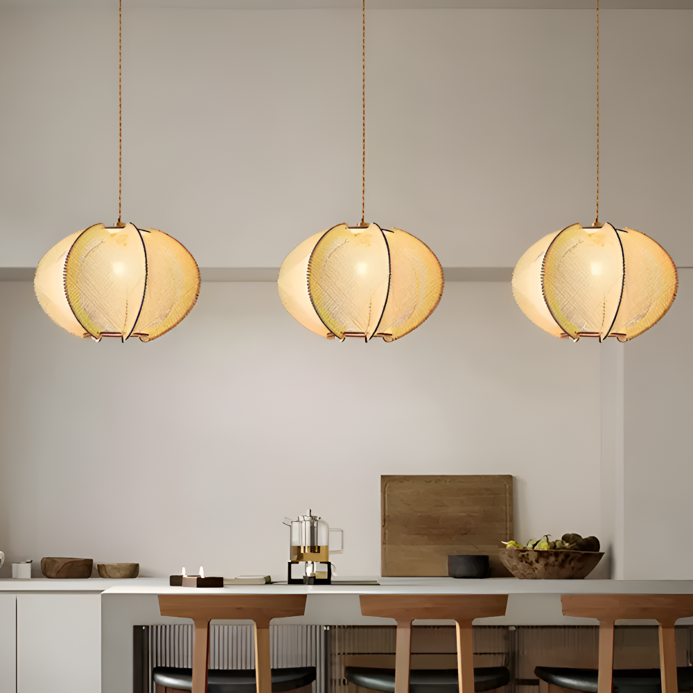 Kirei Pendellampa - Geometrisk Hänglampa av Hampasnöre och Trä - Wabi Sabi Belysning
