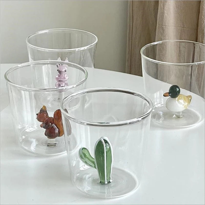 Kreativ 3D-glasmugg - Handgjord djur- och växtformad för kaffe och mjölk - 250-300ml 1