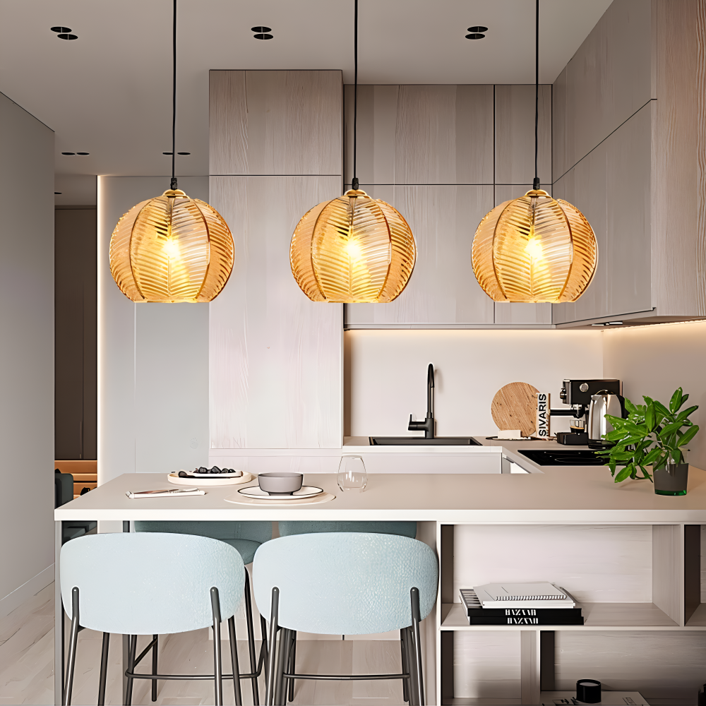 LeafyRib Pendellampa - Retro Modern Ribbad Glas Hänglampa